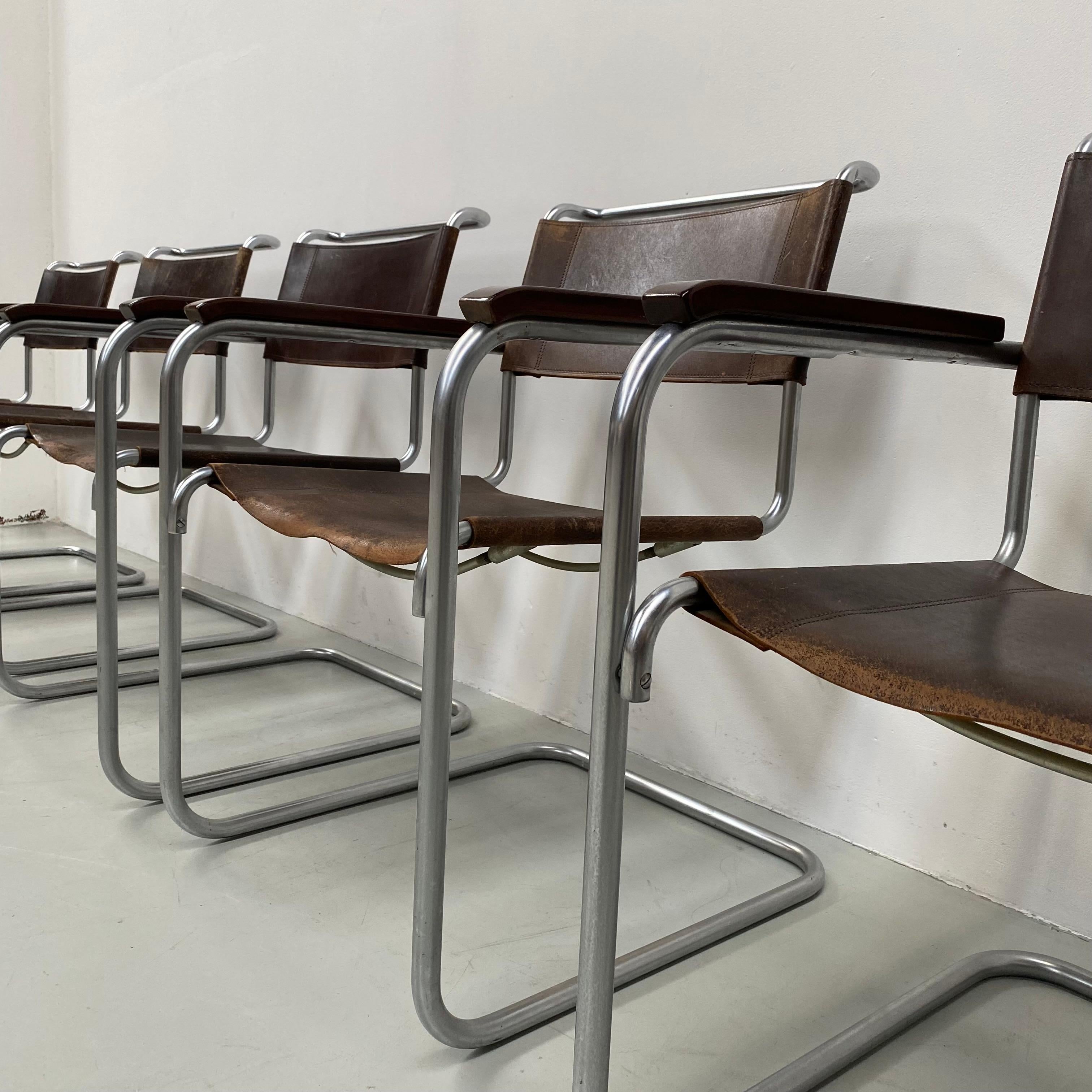 Vintage Mat Chrome B34 Bauhaus Leather Arm Chairs by Marcel Breuer, 1960s 5
