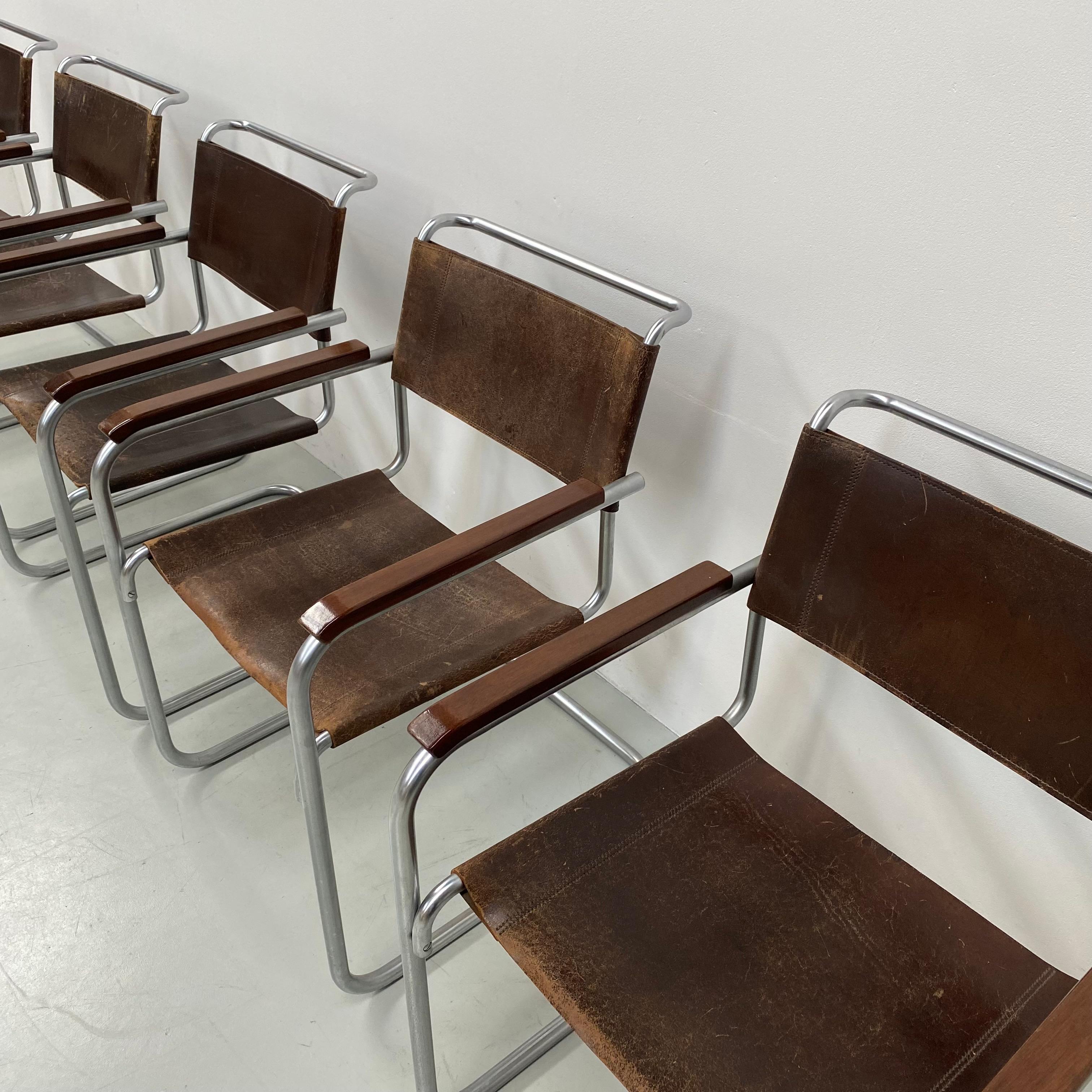 Vintage Mat Chrome B34 Bauhaus Leather Arm Chairs by Marcel Breuer, 1960s 6