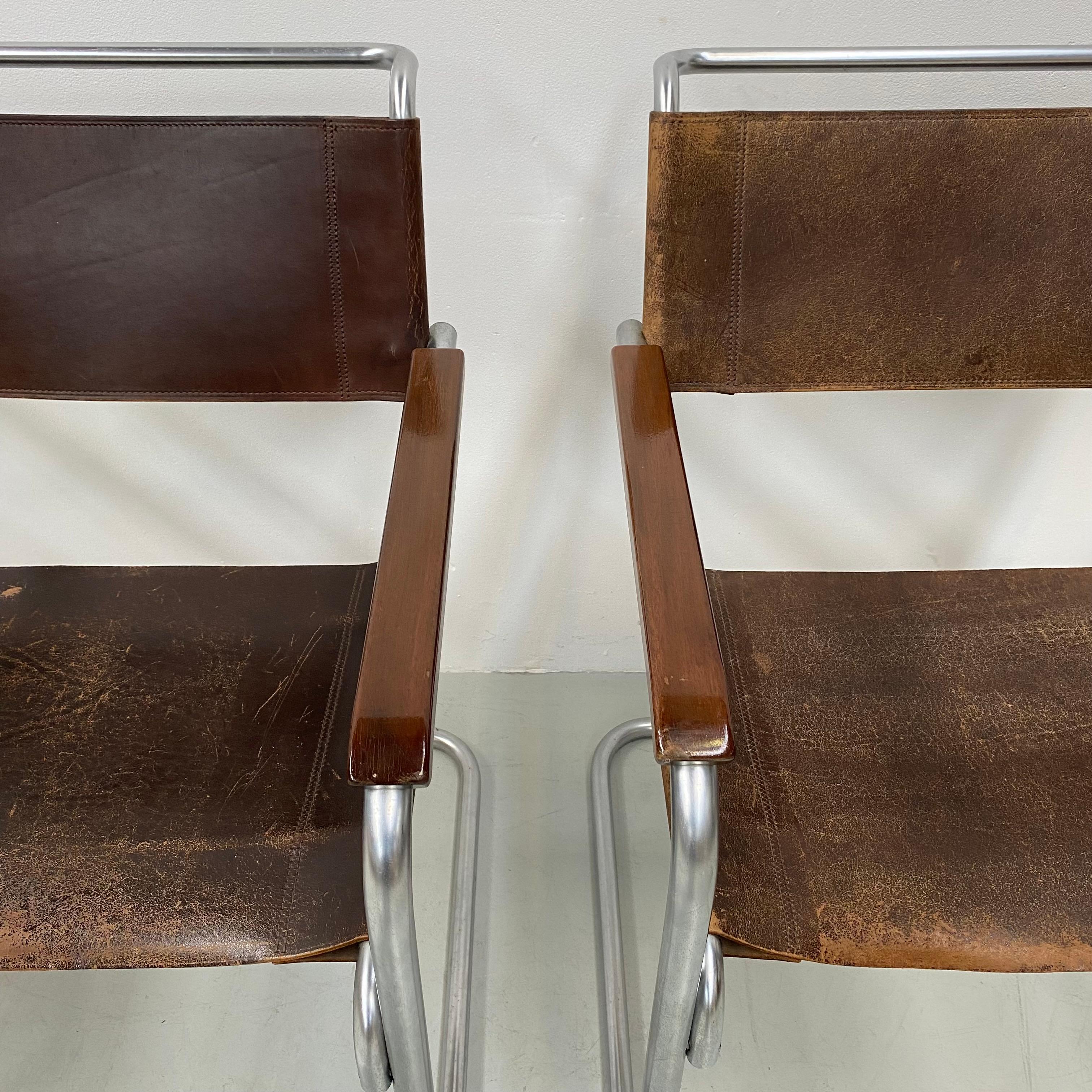 Vintage Mat Chrome B34 Bauhaus Leather Arm Chairs by Marcel Breuer, 1960s 7
