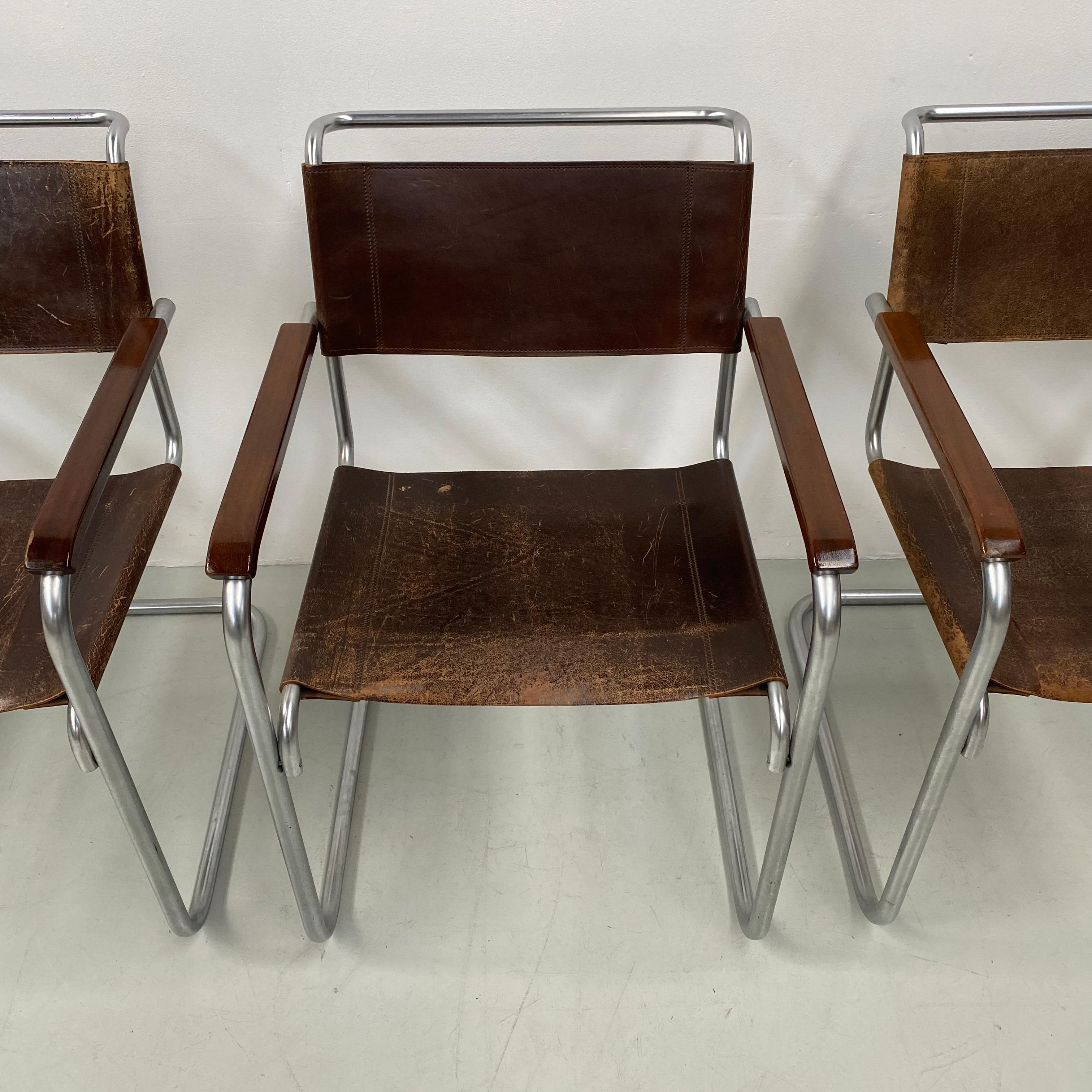 Vintage Mat Chrome B34 Bauhaus Leather Arm Chairs by Marcel Breuer, 1960s In Good Condition In Eindhoven, Noord Brabant