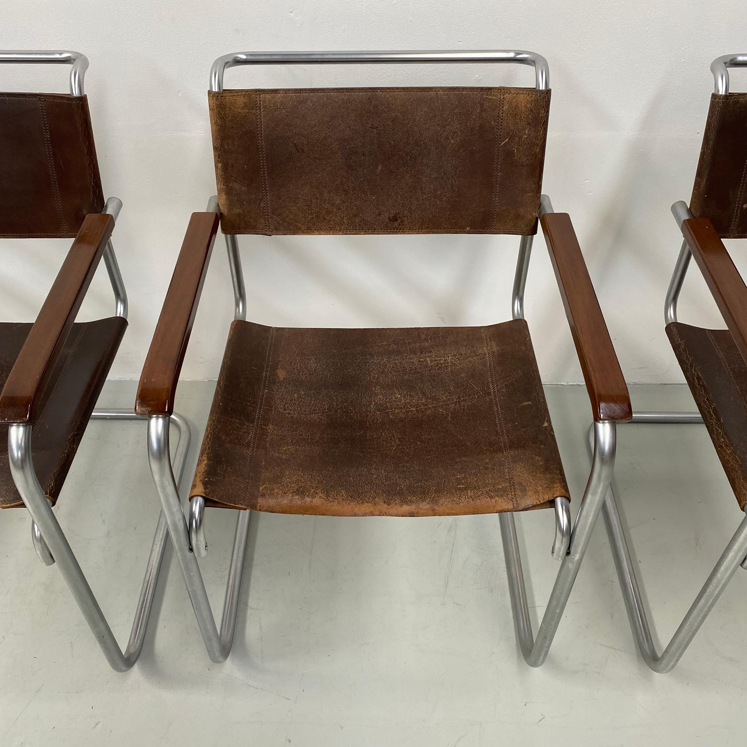 20th Century Vintage Mat Chrome B34 Bauhaus Leather Arm Chairs by Marcel Breuer, 1960s