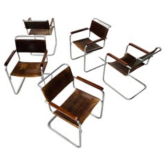 Vintage Mat Chrome B34 Bauhaus Leather Arm Chairs by Marcel Breuer, 1960s
