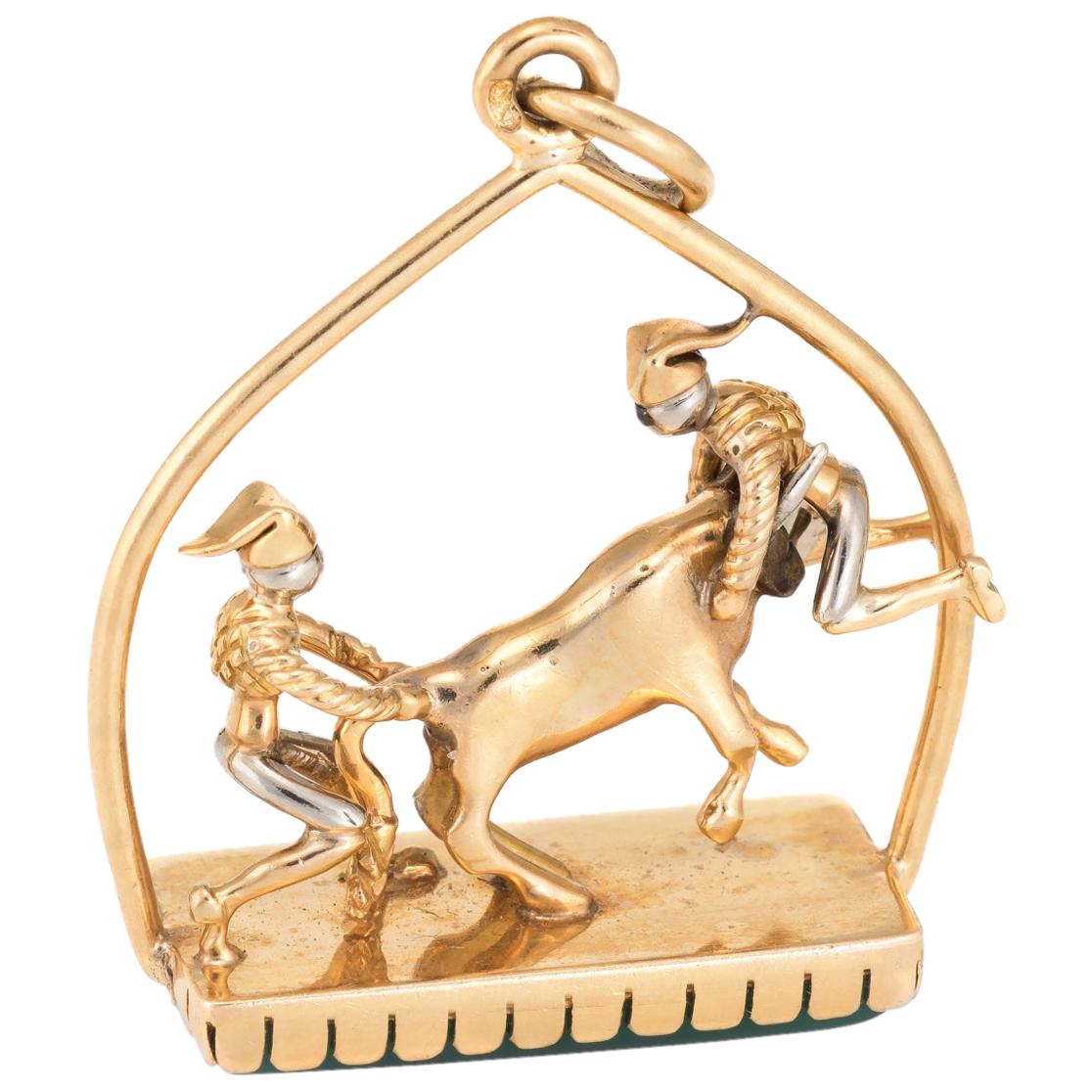Vintage Matador Bull Fighting Charm 18 Karat Gold Chrysoprase Estate Jewelry