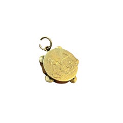 Vintage Matador & Bull Tambourine Pendant - 14K Yellow Gold