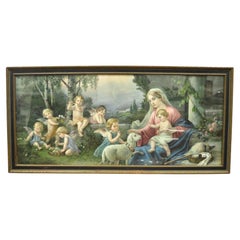 Antique Mataloni Giovanni Large Art Print of Mary Jesus Lamb Angels