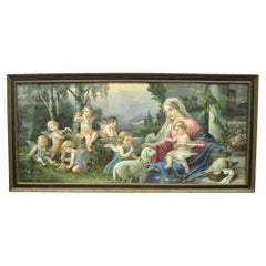 Vintage Mataloni Giovanni Large Art Print of Mary Jesus Lamb Angels