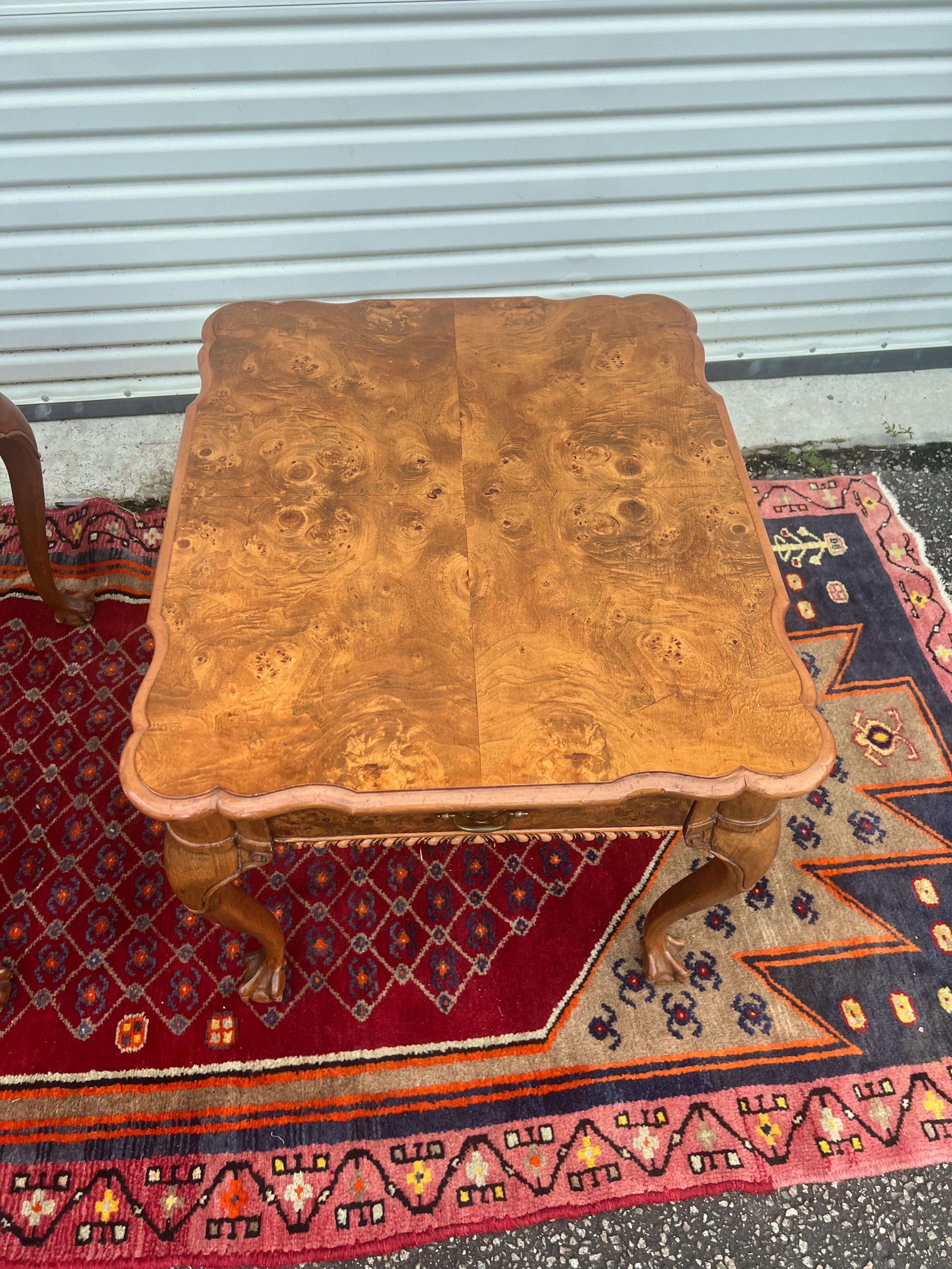 Brass Vintage Matchbook Burl Ball and Claw Foot Side Tables For Sale