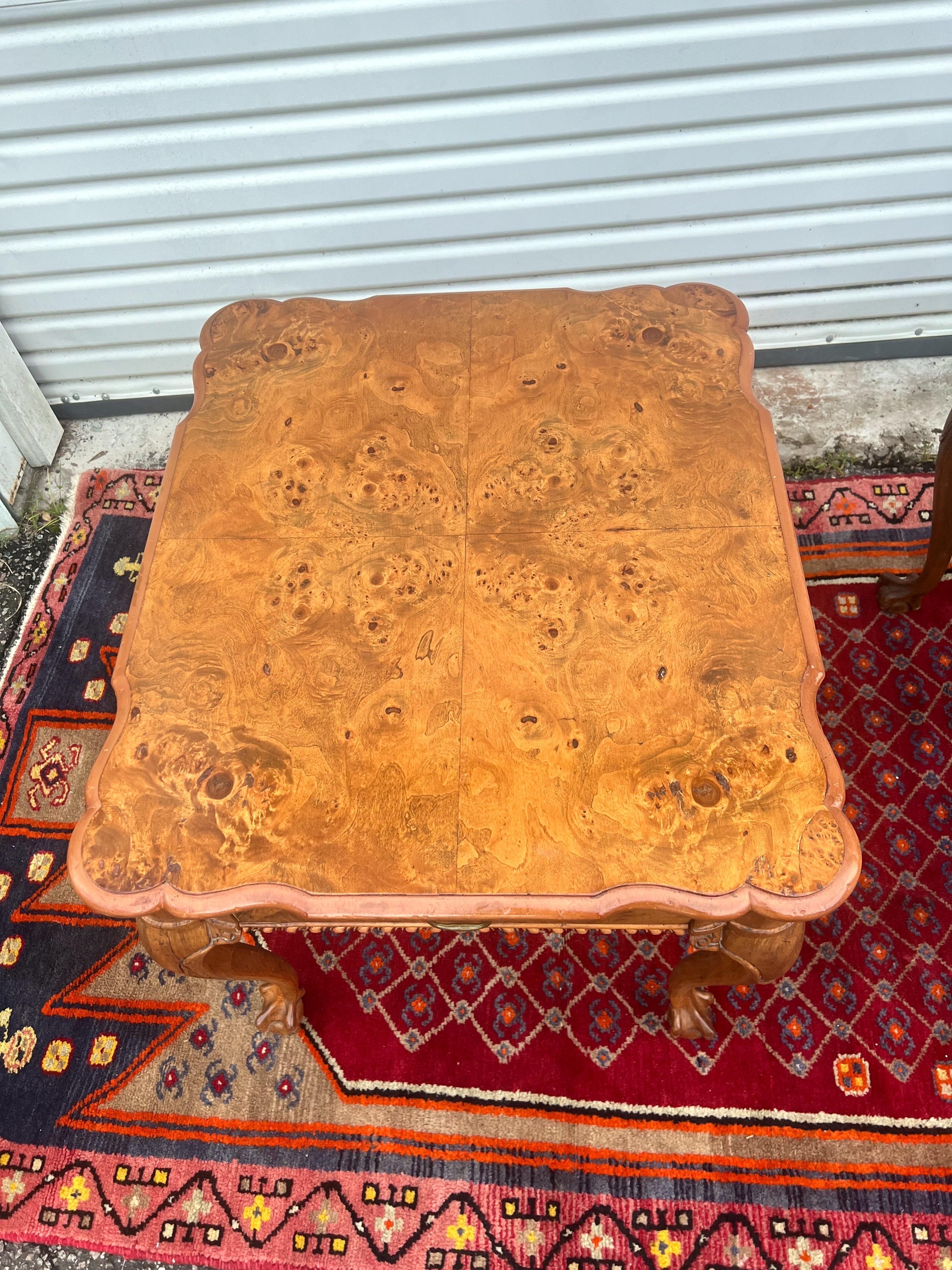 Vintage Matchbook Burl Ball and Claw Foot Side Tables For Sale 4