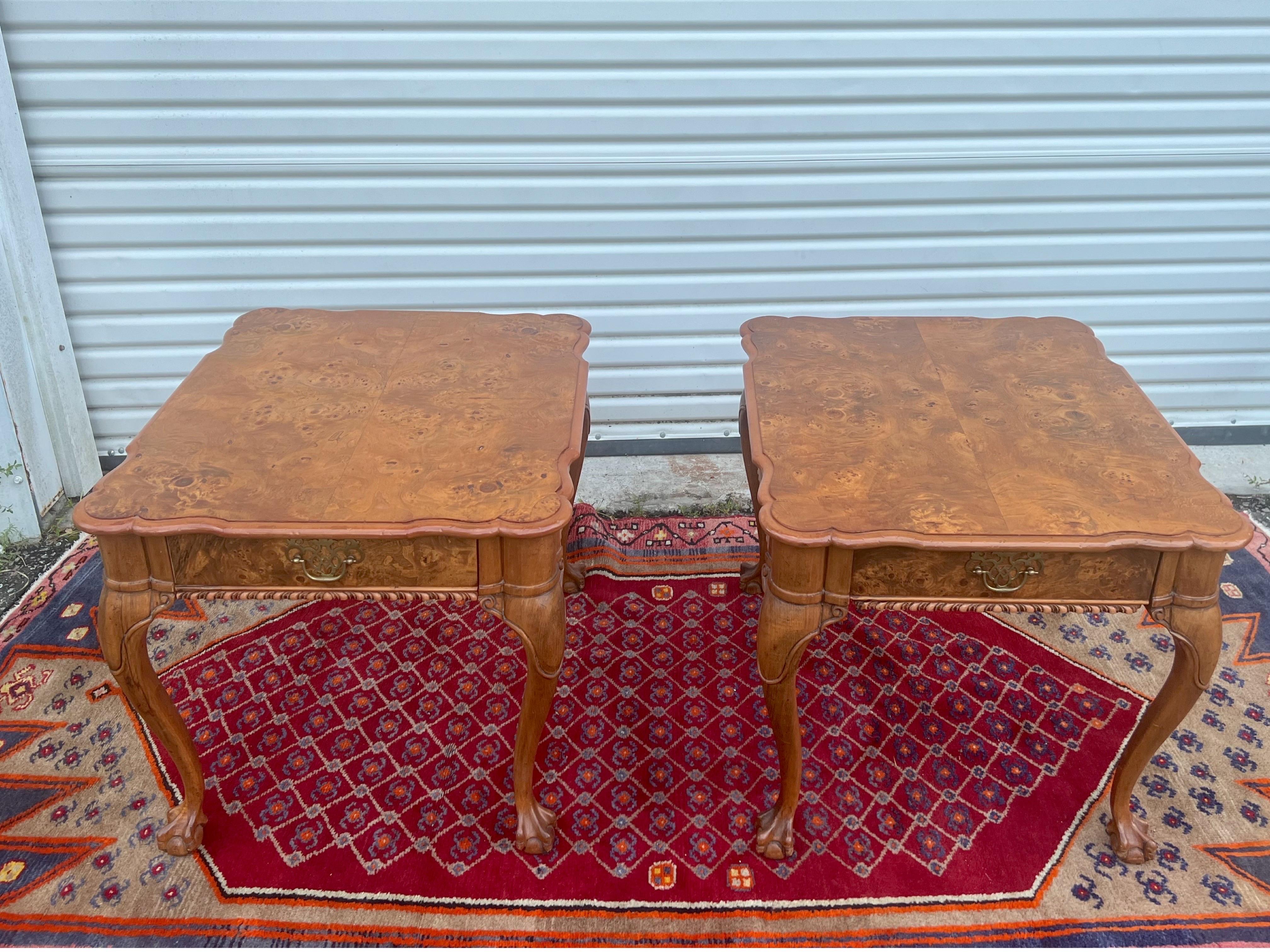 Vintage Matchbook Burl Ball and Claw Foot Side Tables For Sale 5