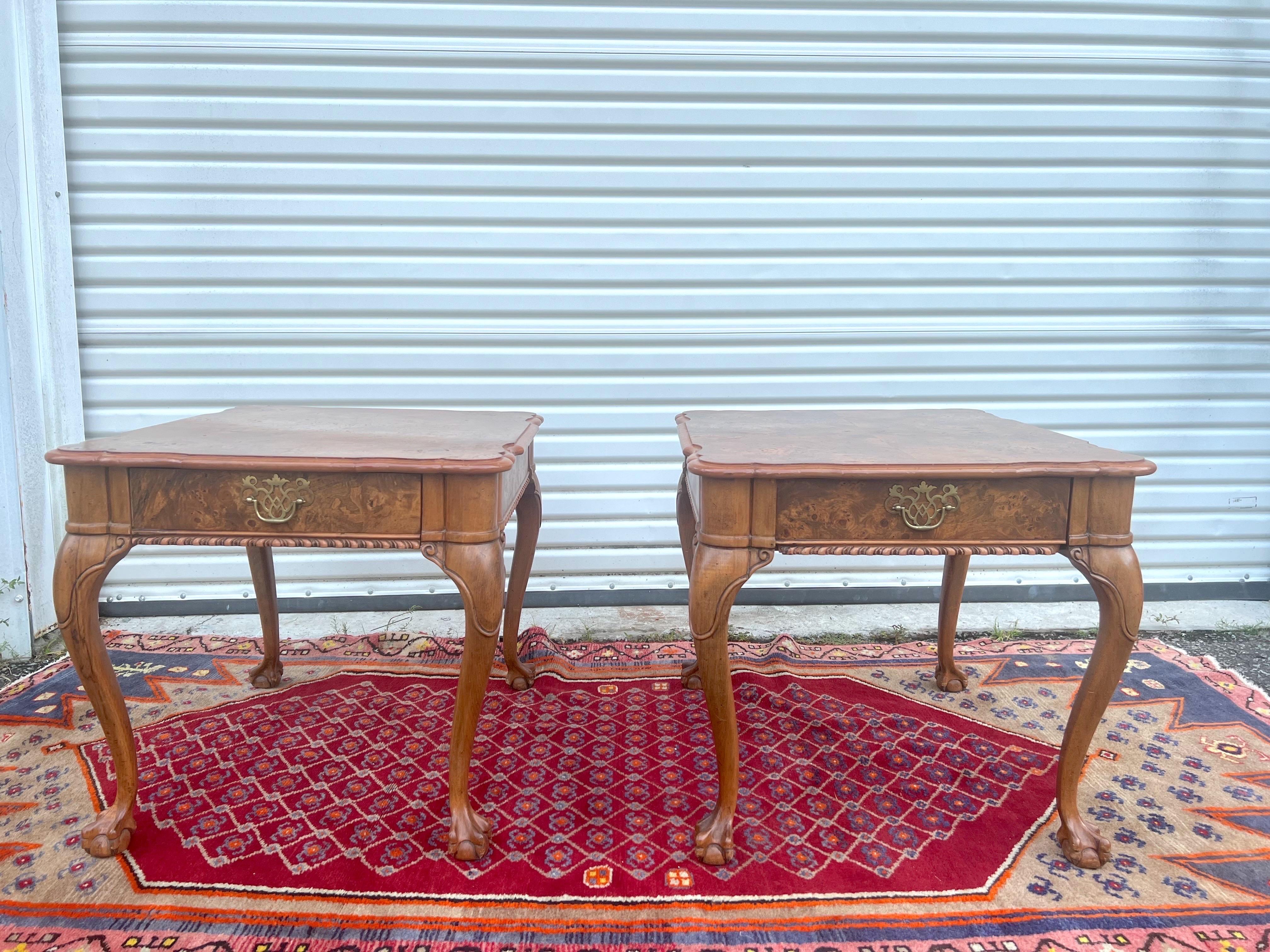 Vintage Matchbook Burl Ball and Claw Foot Side Tables For Sale 6
