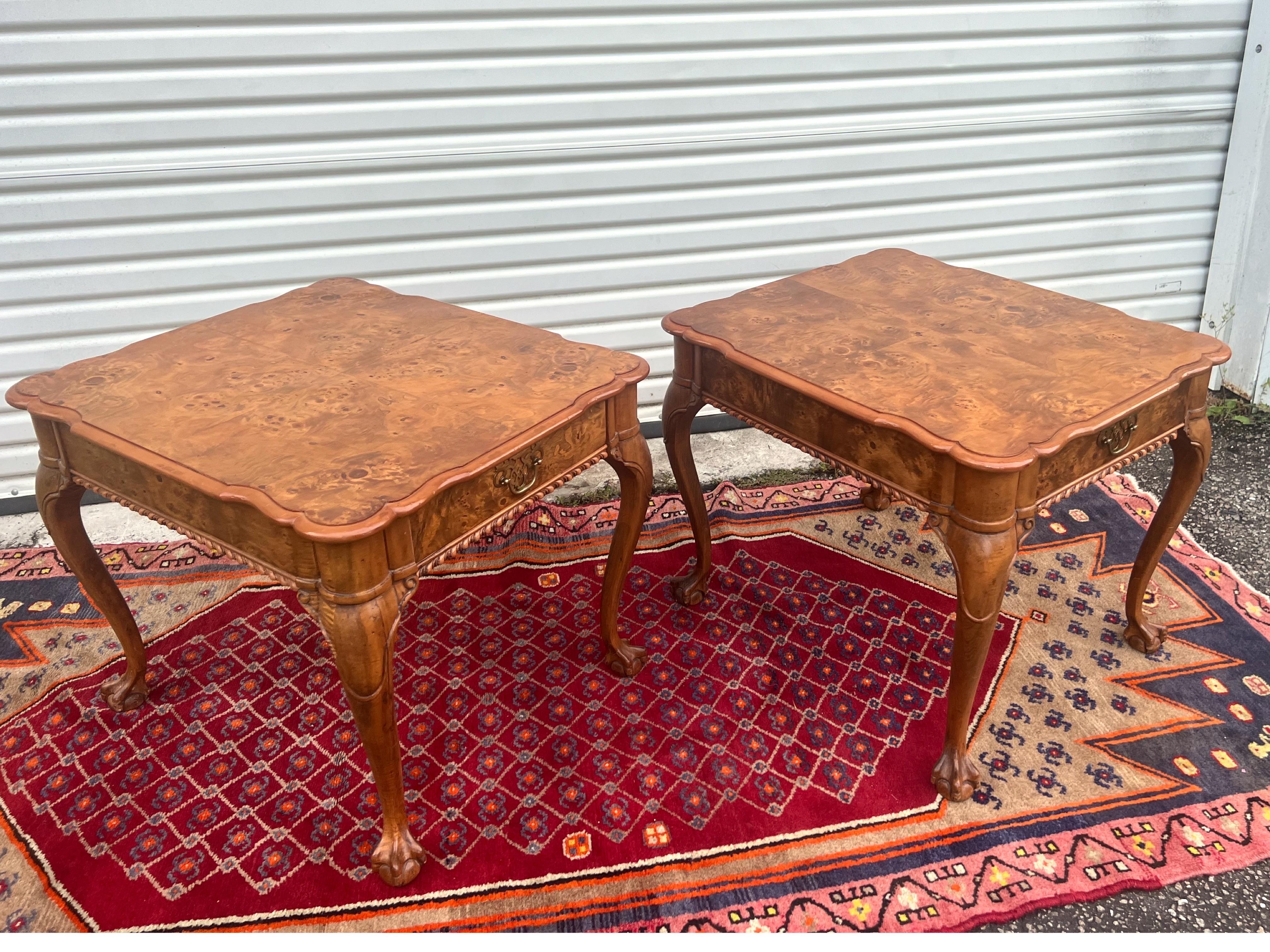 Unknown Vintage Matchbook Burl Ball and Claw Foot Side Tables For Sale