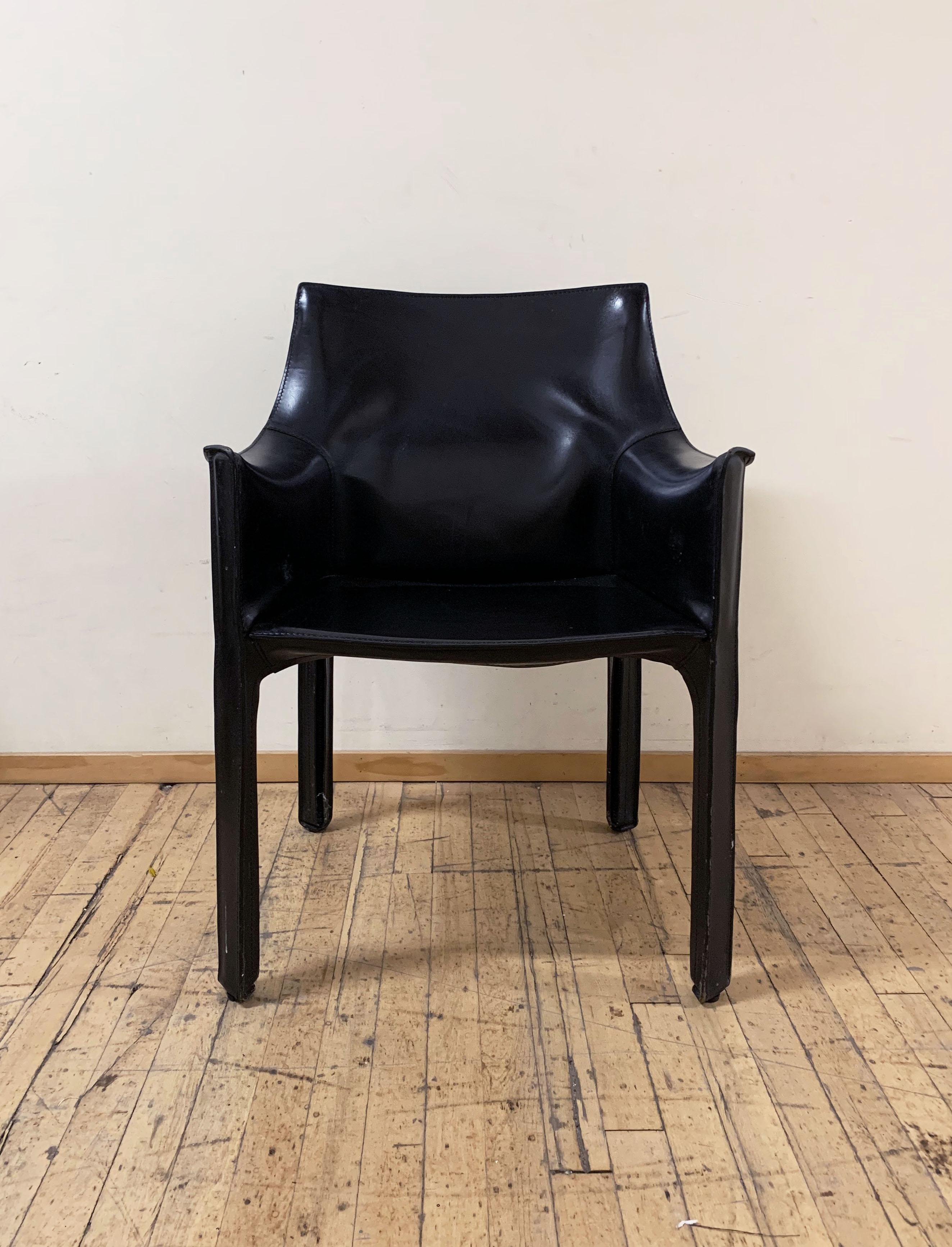 Mid-Century Modern Vintage Matched Set of 8 Mario Bellini Black Leather Cab Armchairs for Cassina