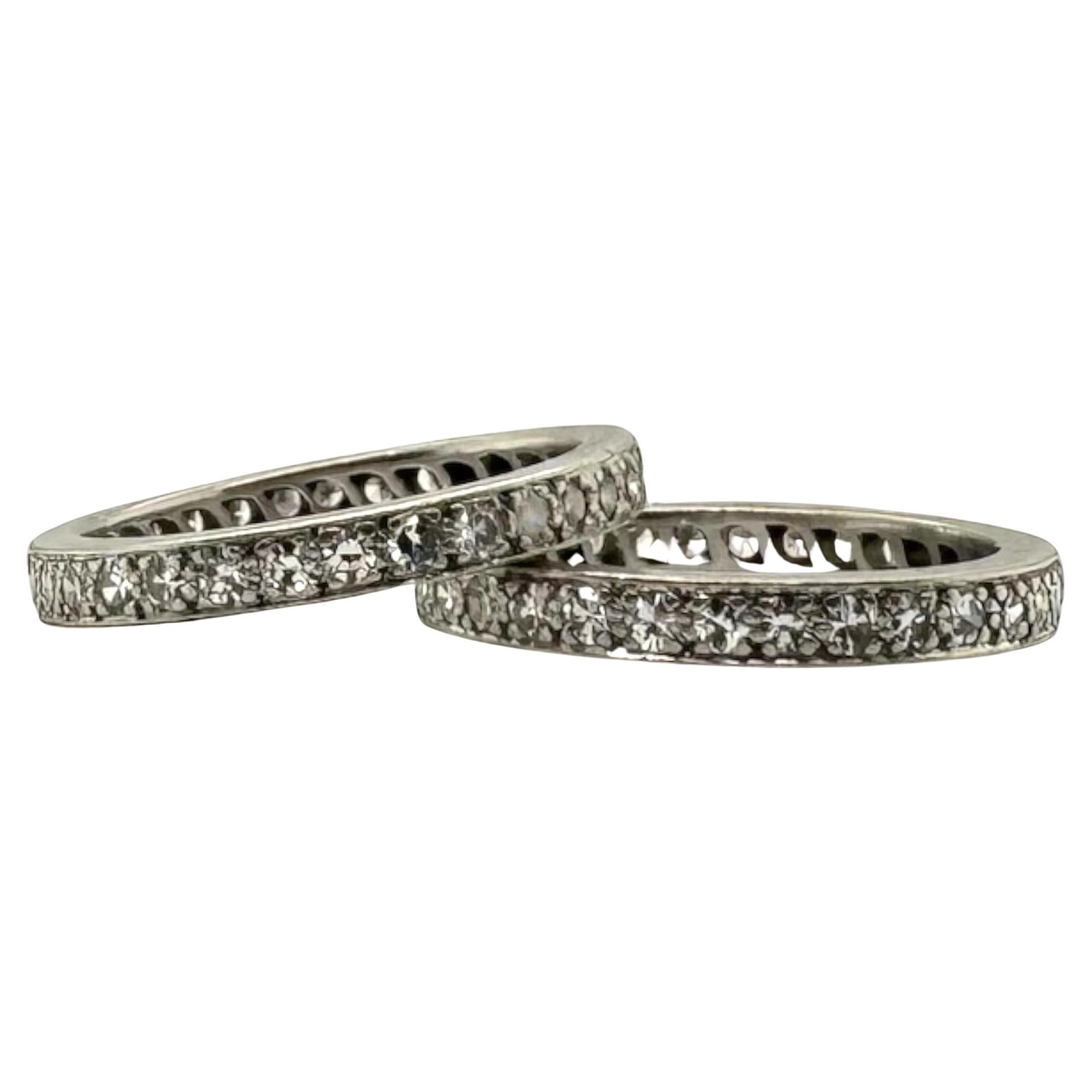 Vintage Matching Platinum Diamond Eternity Bands Size 6.5