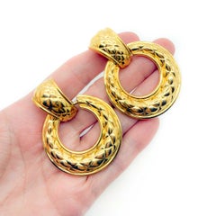 Vintage Matelassé Chunky Door Knocker Earrings 1980s