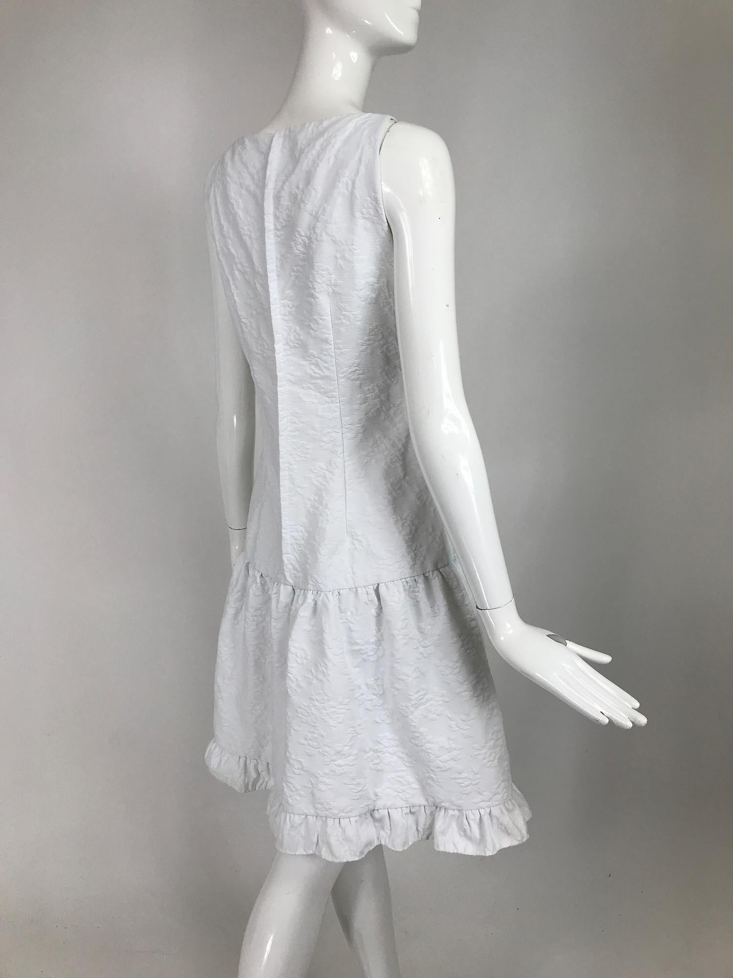 Gray Vintage Matelassé White Cotton Ruffle Sun Dress 1960s For Sale