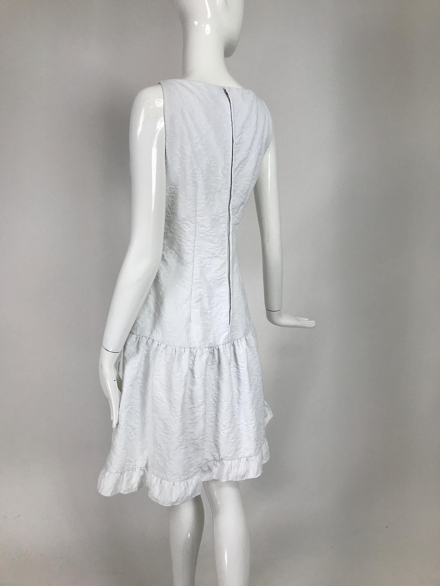 Women's Vintage Matelassé White Cotton Ruffle Sun Dress 1960s For Sale