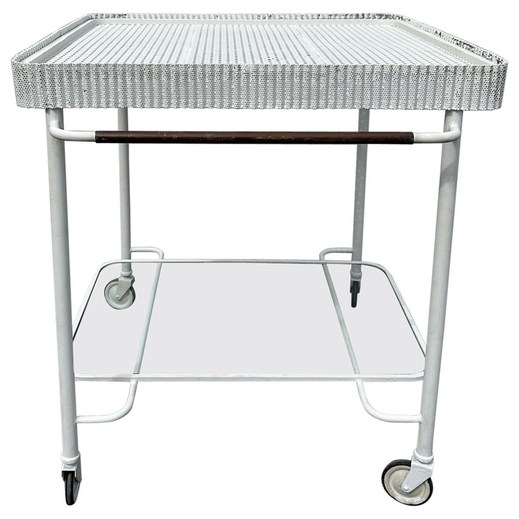 Vintage Mathieu Matégot Perforiertes Metall Design Rolling Bar Cart