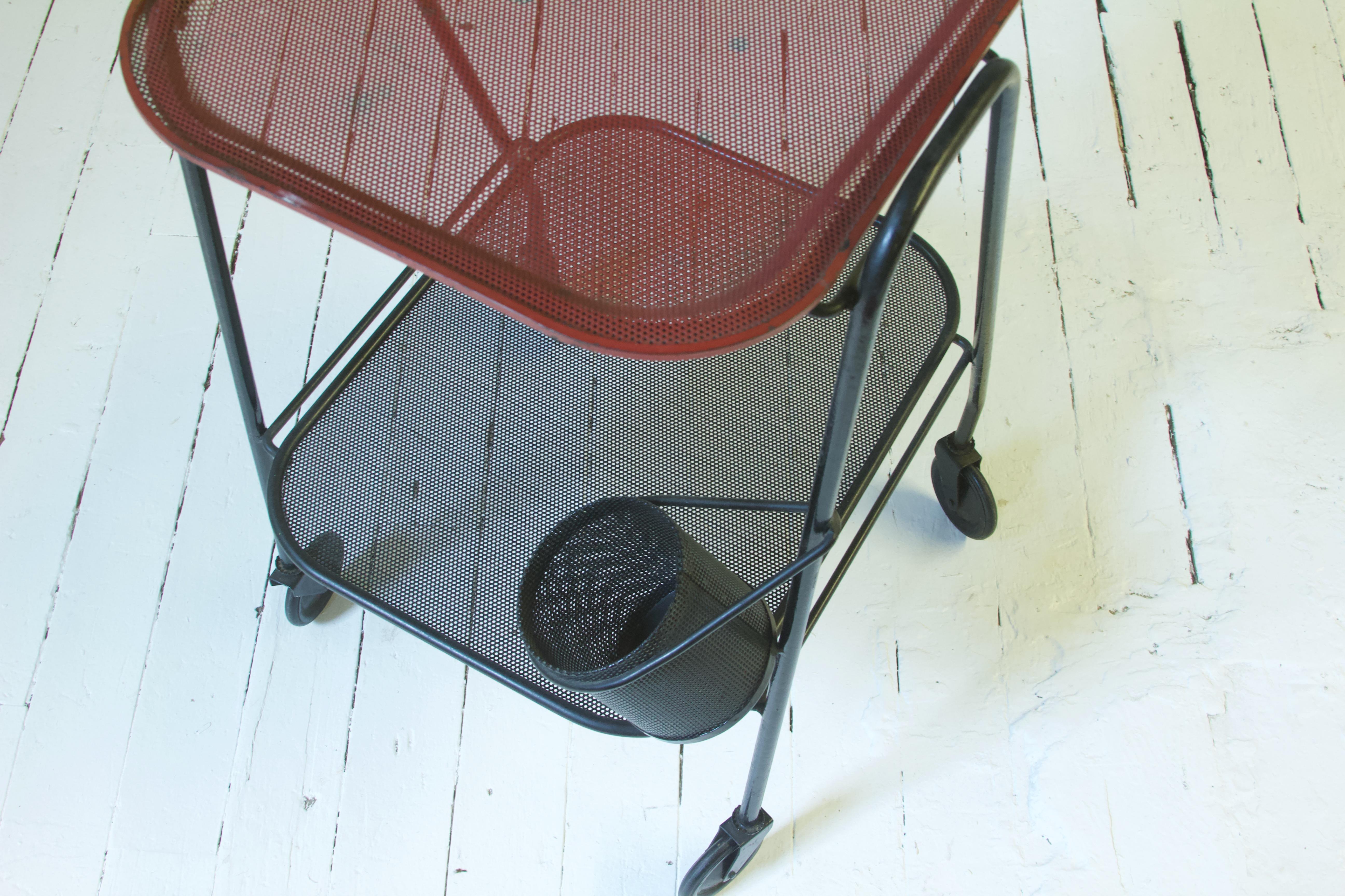 Vintage Mathieu Matégot Steel Bar Cart or Serving Trolley, France, 1950s 6