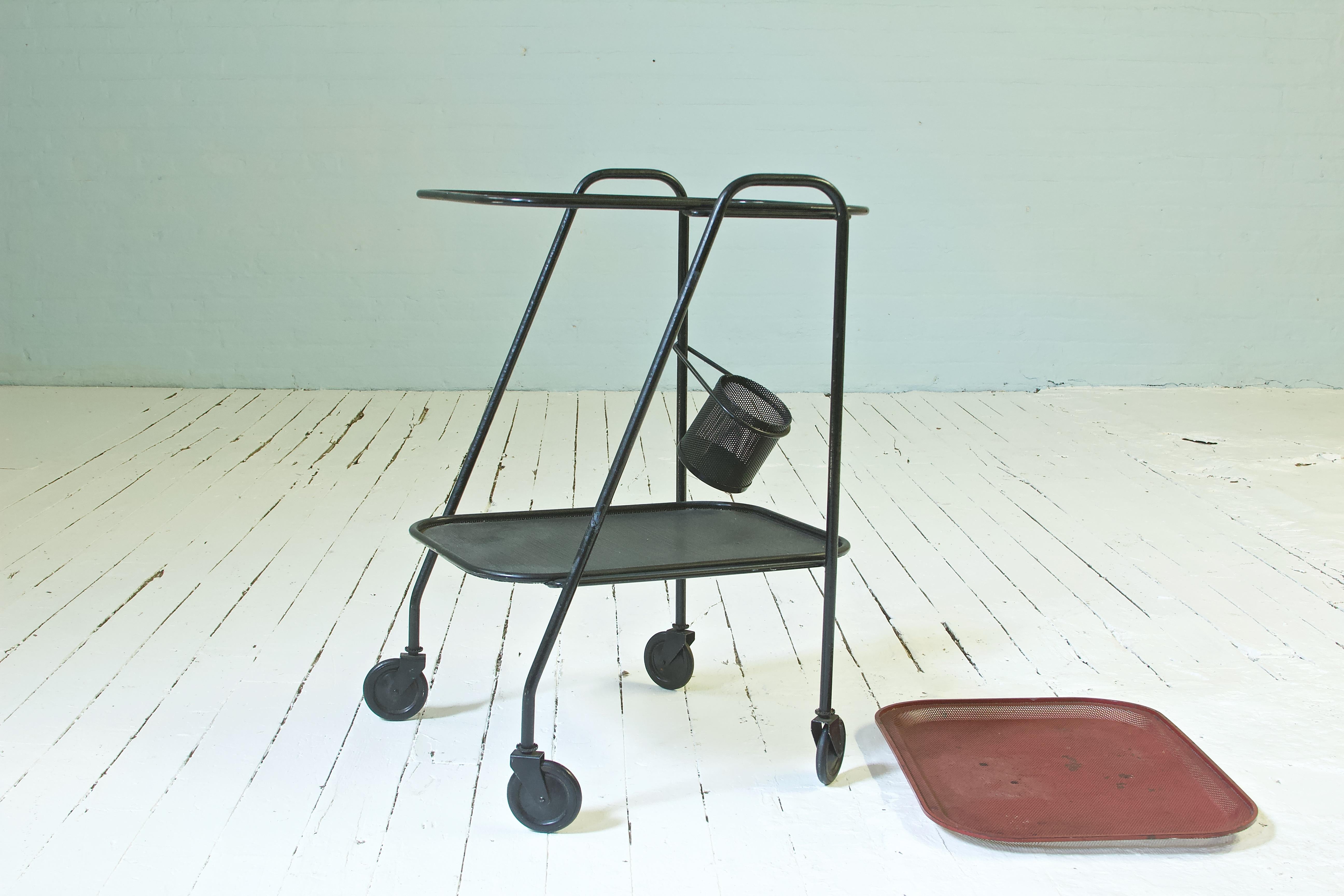 Modern Vintage Mathieu Matégot Steel Bar Cart or Serving Trolley, France, 1950s