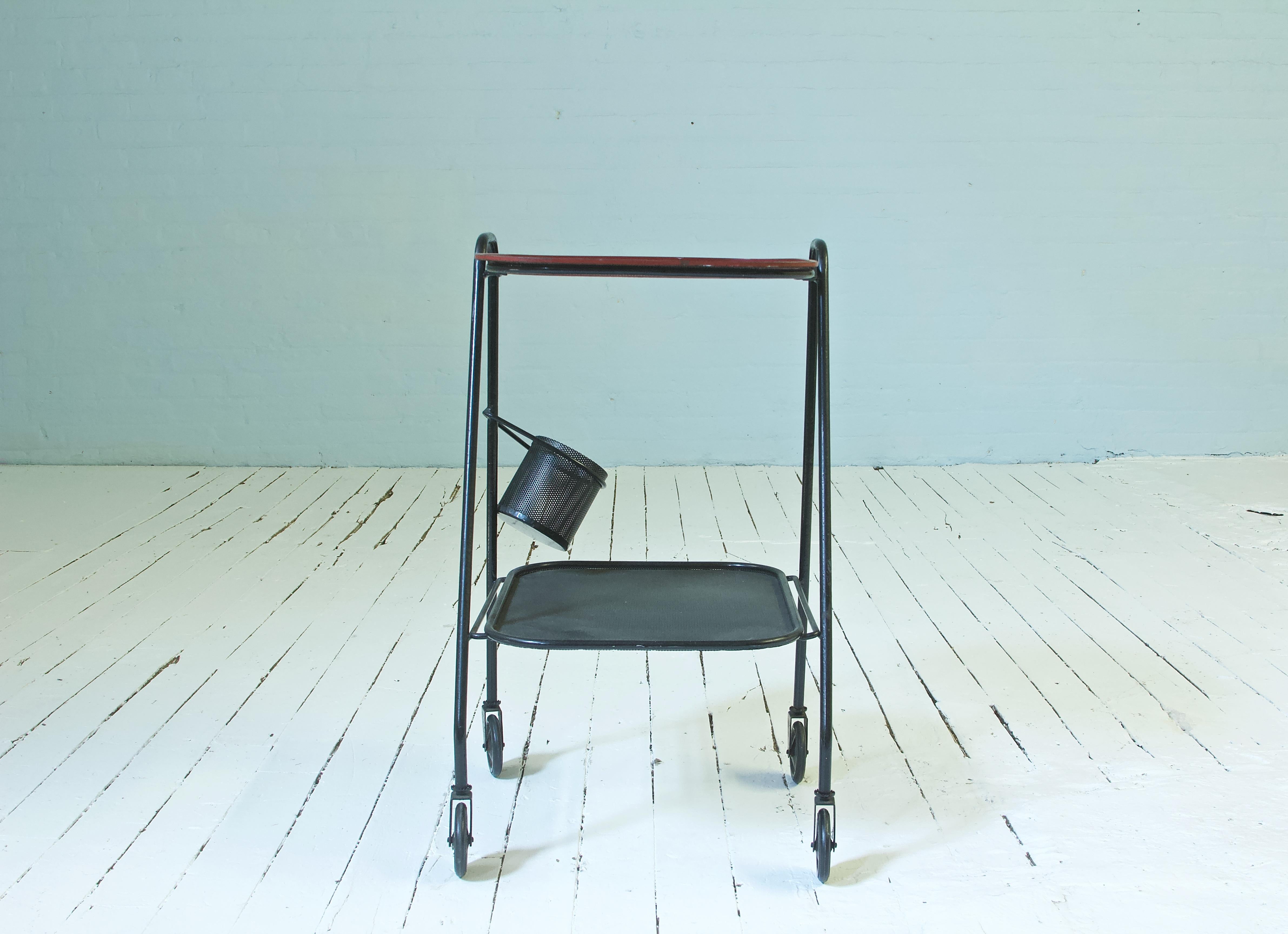 Metalwork Vintage Mathieu Matégot Steel Bar Cart or Serving Trolley, France, 1950s