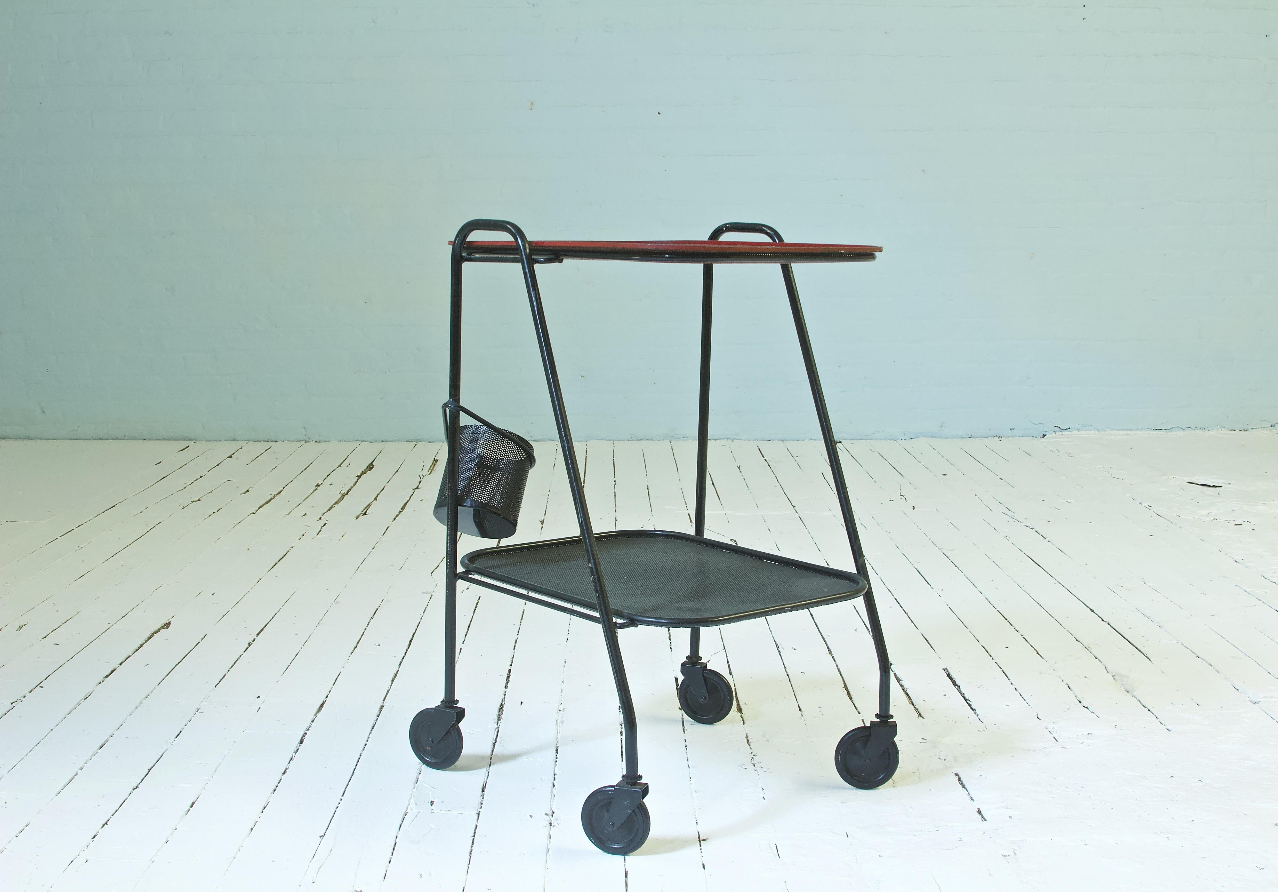 Vintage Mathieu Matégot Steel Bar Cart or Serving Trolley, France, 1950s In Good Condition In Brooklyn, NY