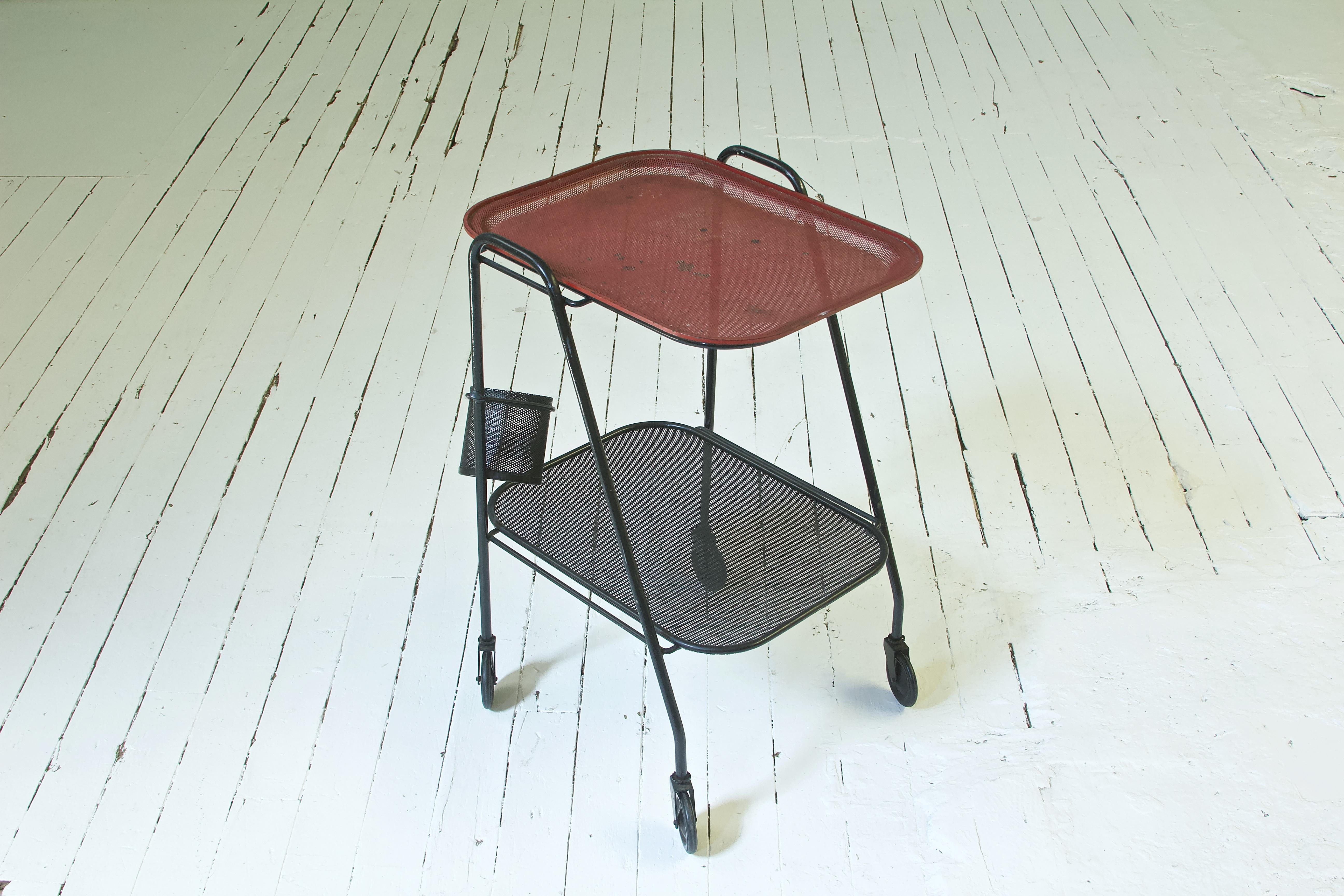 Vintage Mathieu Matégot Steel Bar Cart or Serving Trolley, France, 1950s 1