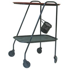 Chariot de bar ou de service en acier vintage Mathieu Matégot:: France:: 1950s