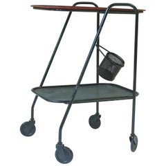 Vintage Mathieu Matégot Steel Bar Cart or Serving Trolley, France, 1950s