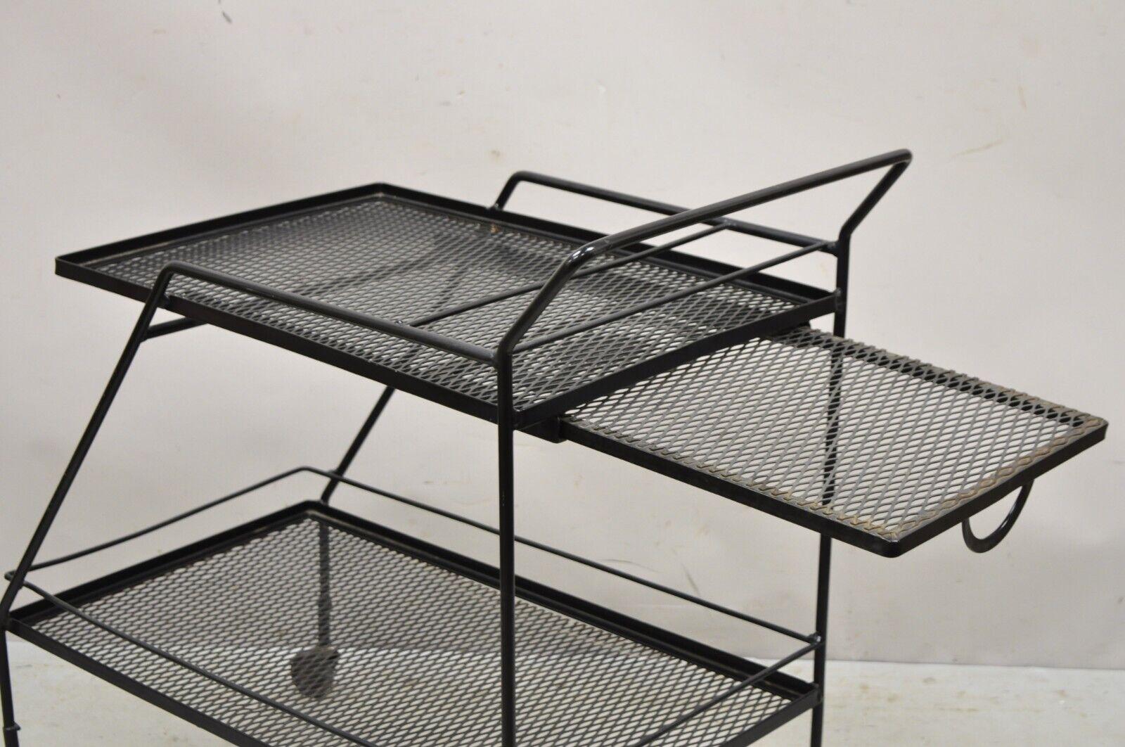 Mid-Century Modern Vintage Mathieu Mategot Style Black Wrought Iron 2 Tier Modern Bar Cart Trolley For Sale