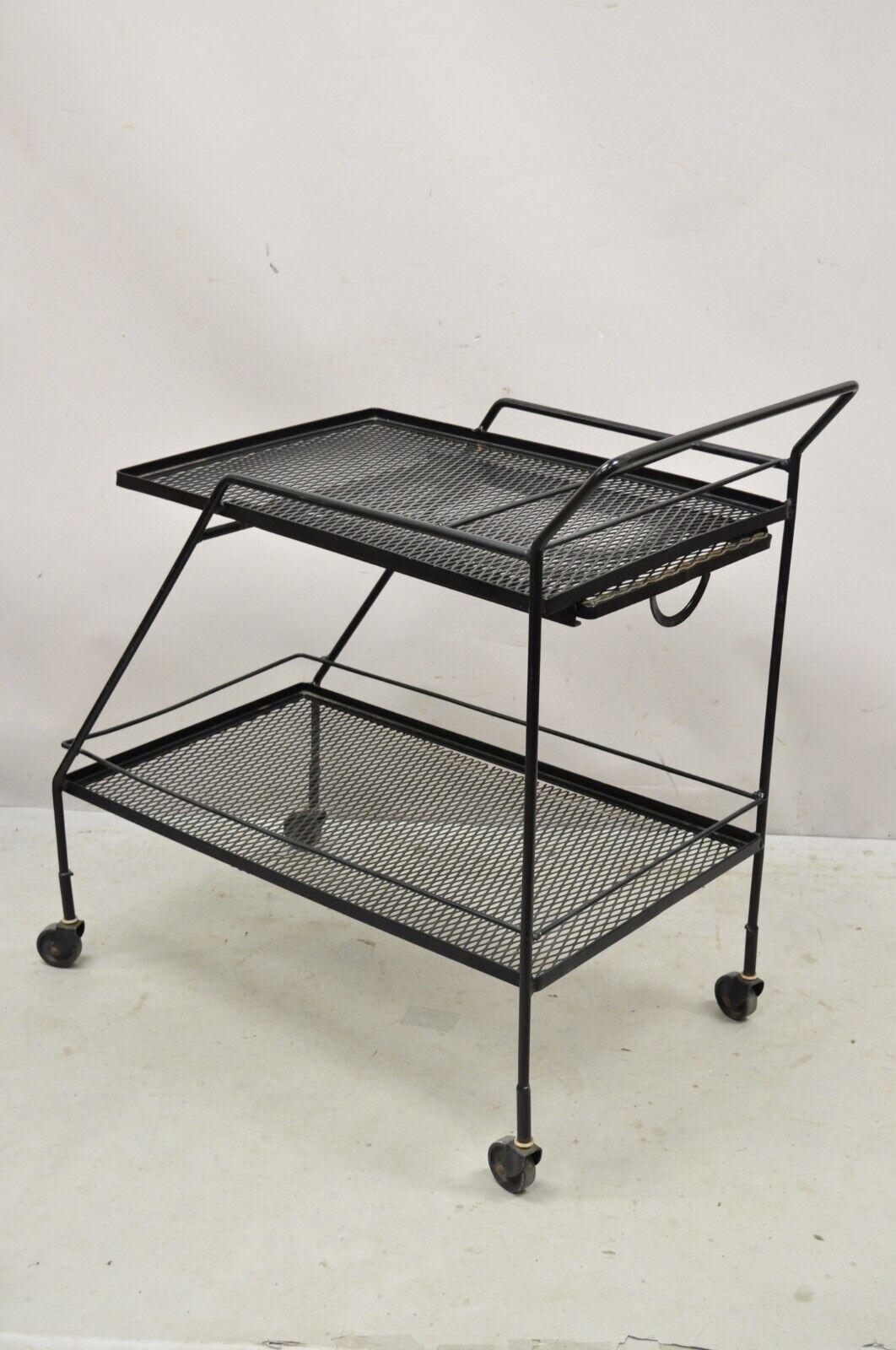 Vintage Mathieu Mategot Style Black Wrought Iron 2 Tier Modern Bar Cart Trolley 2