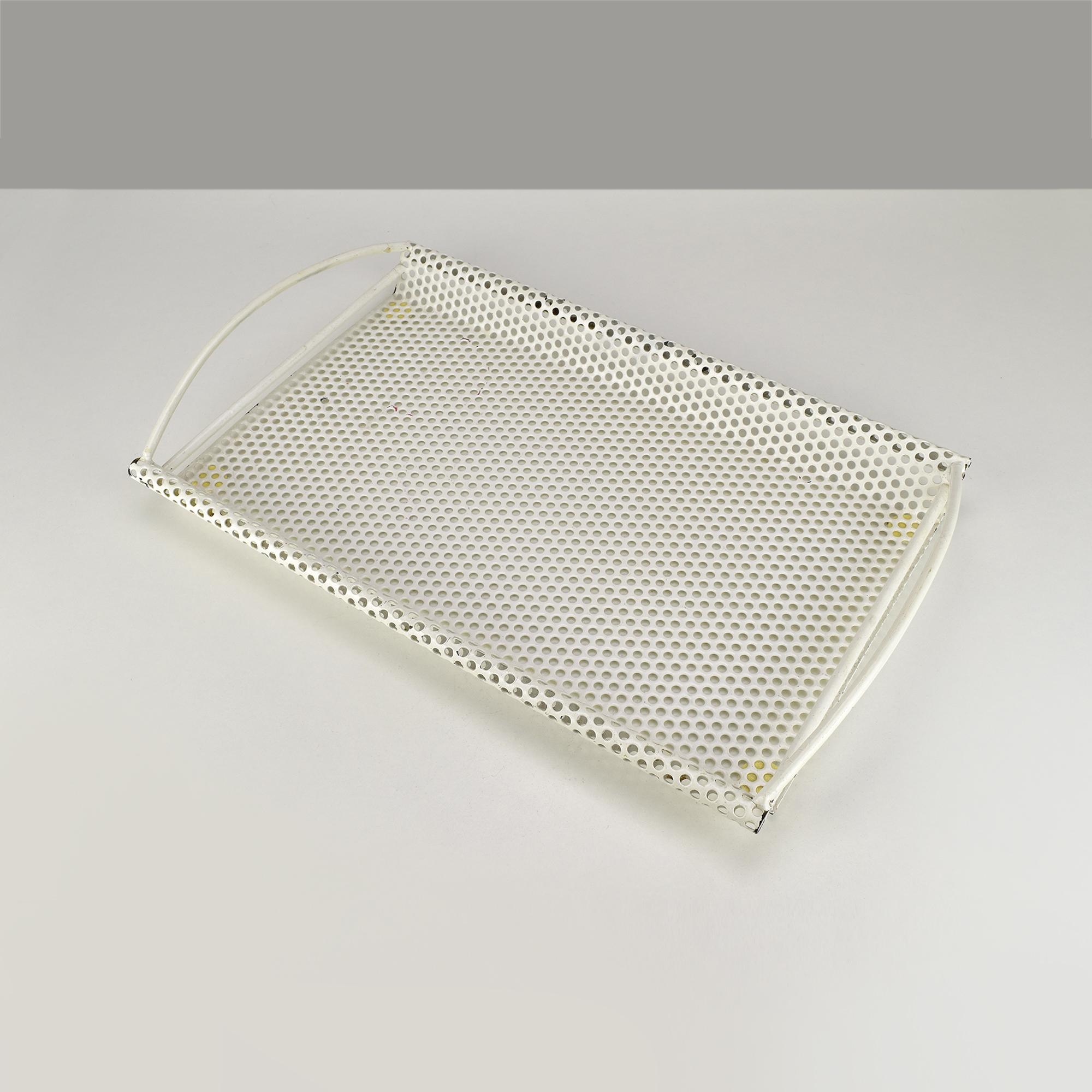Mid-Century Modern Vintage Mathieu Mategot Style Perforated Metal Tray with Handles For Sale