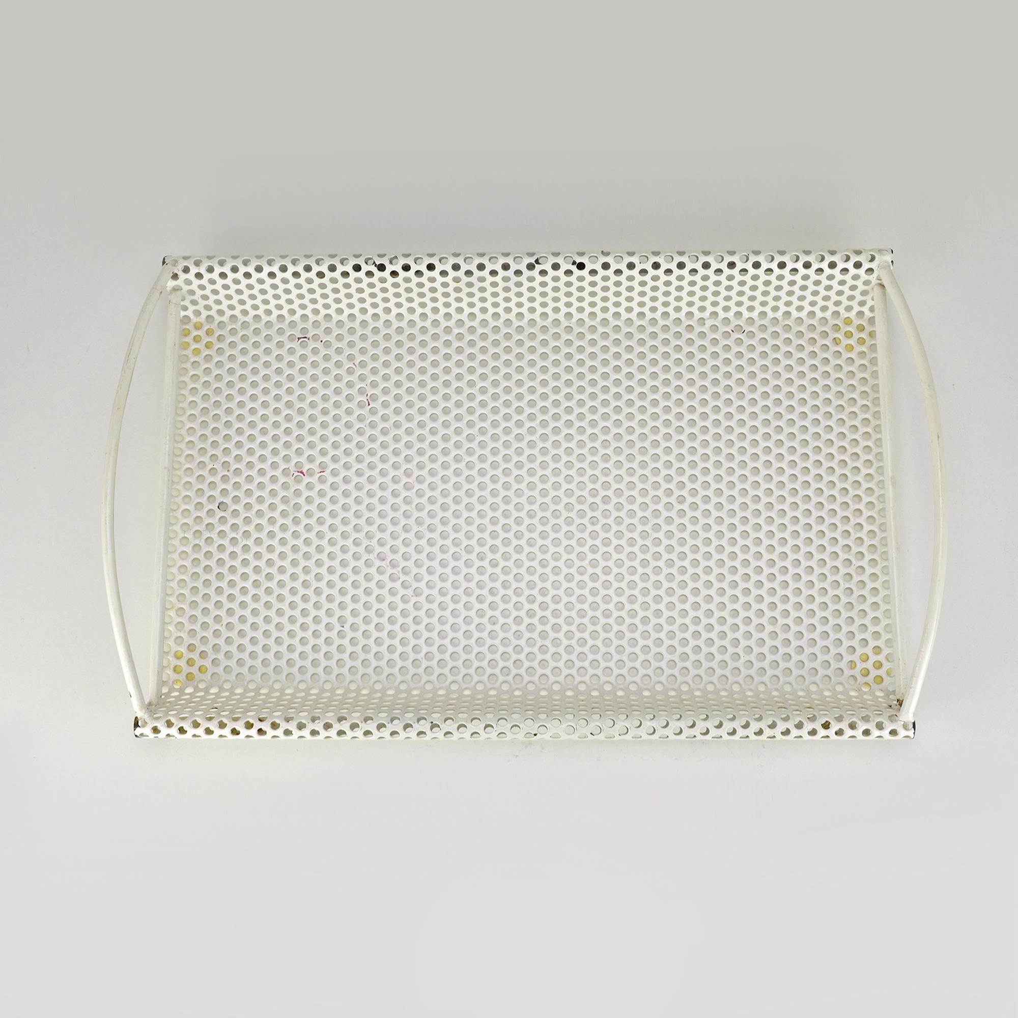 French Vintage Mathieu Mategot Style Perforated Metal Tray with Handles For Sale