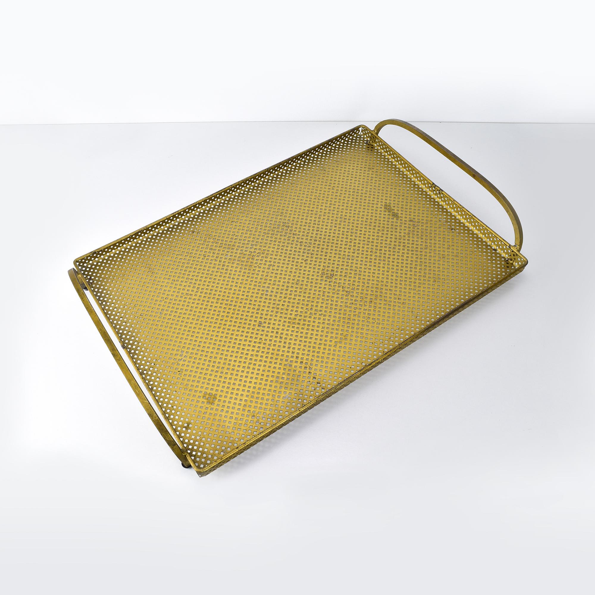 Vintage Mathieu Mategot Style Perforated Metal Tray with Handles In Good Condition For Sale In Bad Säckingen, DE