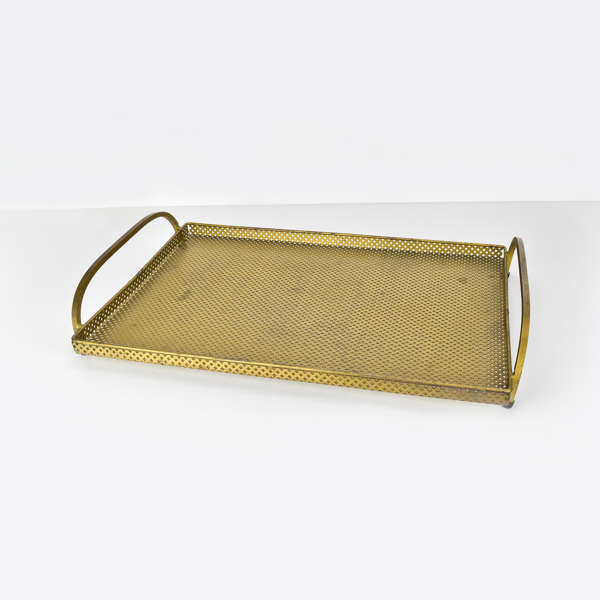 Mid-20th Century Vintage Mathieu Mategot Style Perforated Metal Tray with Handles For Sale