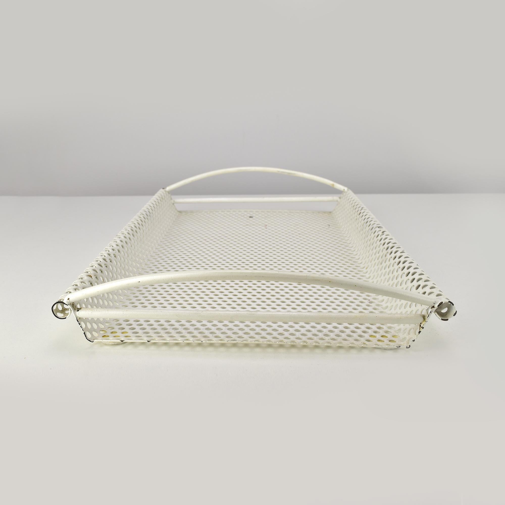 Mid-20th Century Vintage Mathieu Mategot Style Perforated Metal Tray with Handles For Sale