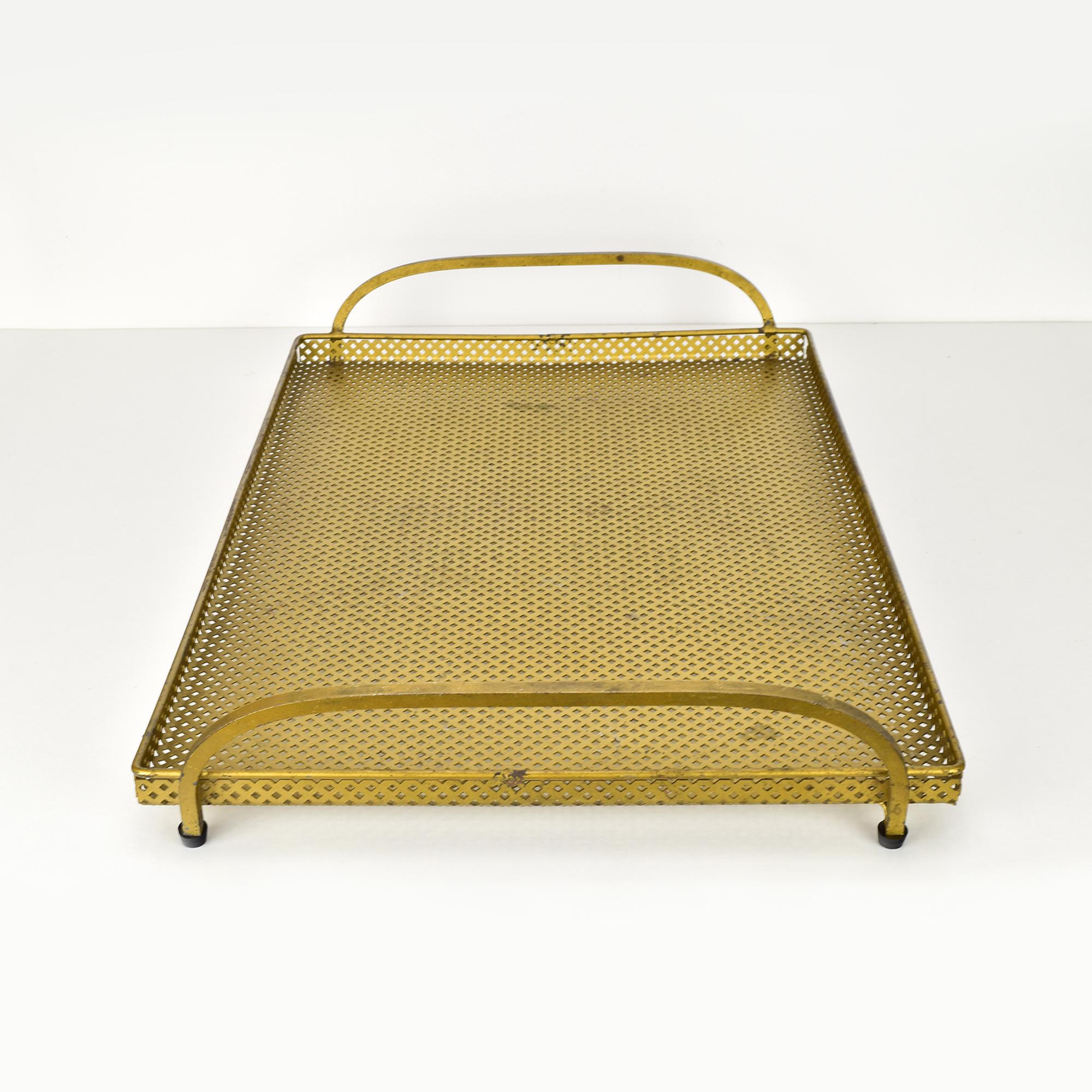 Vintage Mathieu Mategot Style Perforated Metal Tray with Handles For Sale 1