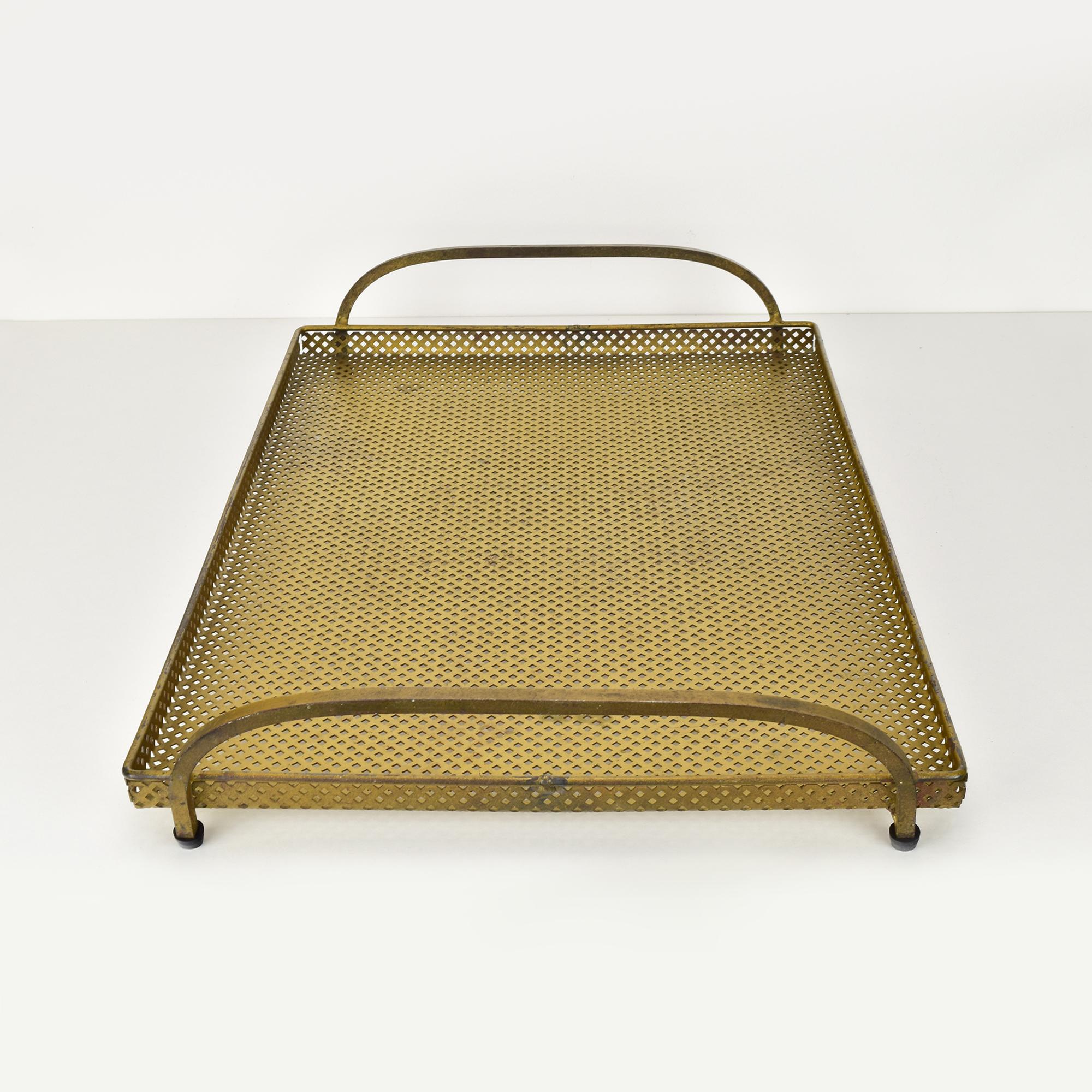 Vintage Mathieu Mategot Style Perforated Metal Tray with Handles For Sale 2
