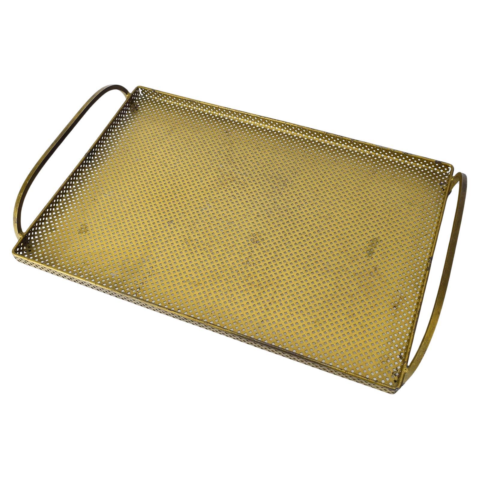 Vintage Mathieu Mategot Style Perforated Metal Tray with Handles