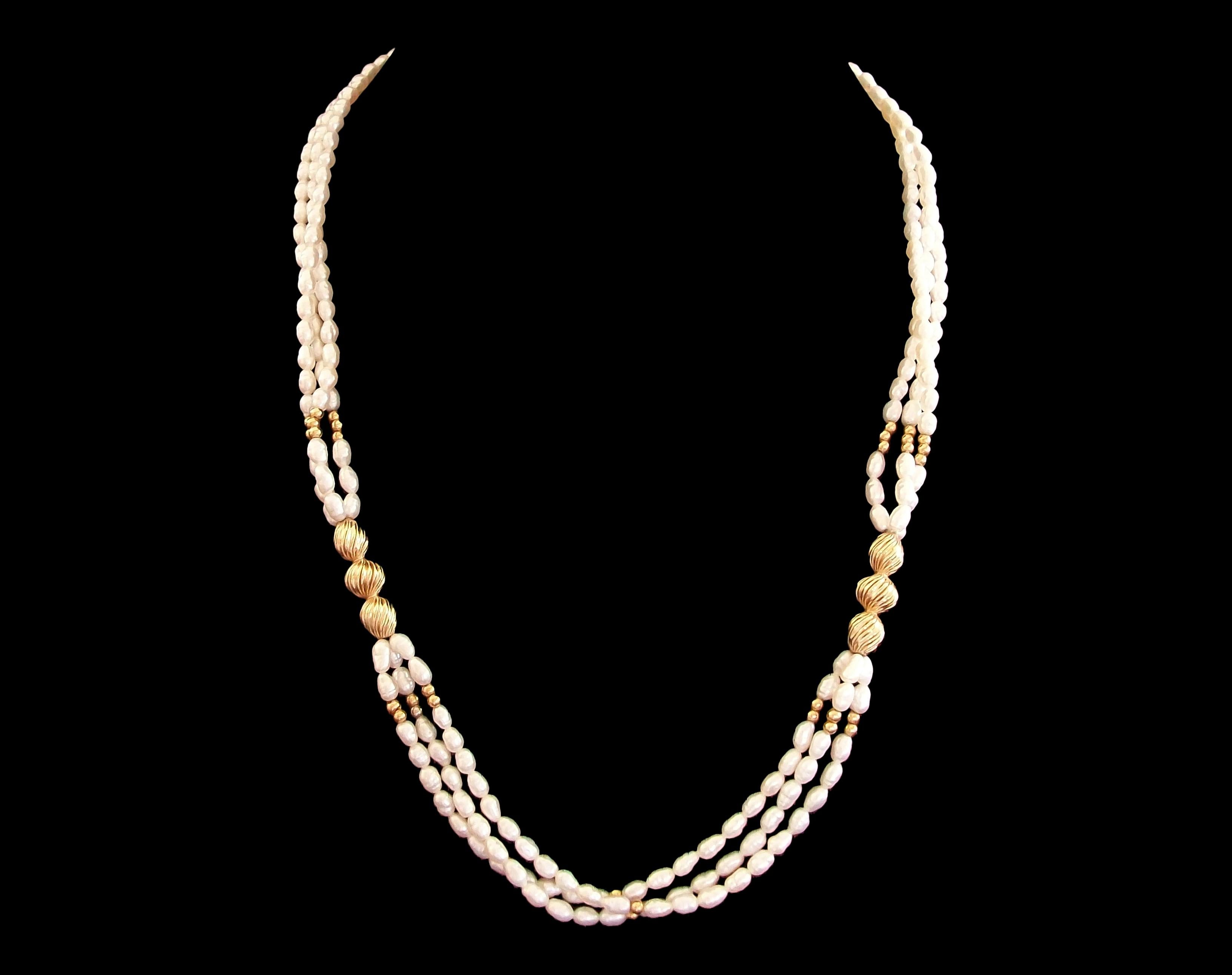 Vintage Matinee Length Keshi Baroque Pearl & 14K Gold Necklace - Circa 1980's In Good Condition For Sale In Chatham, CA