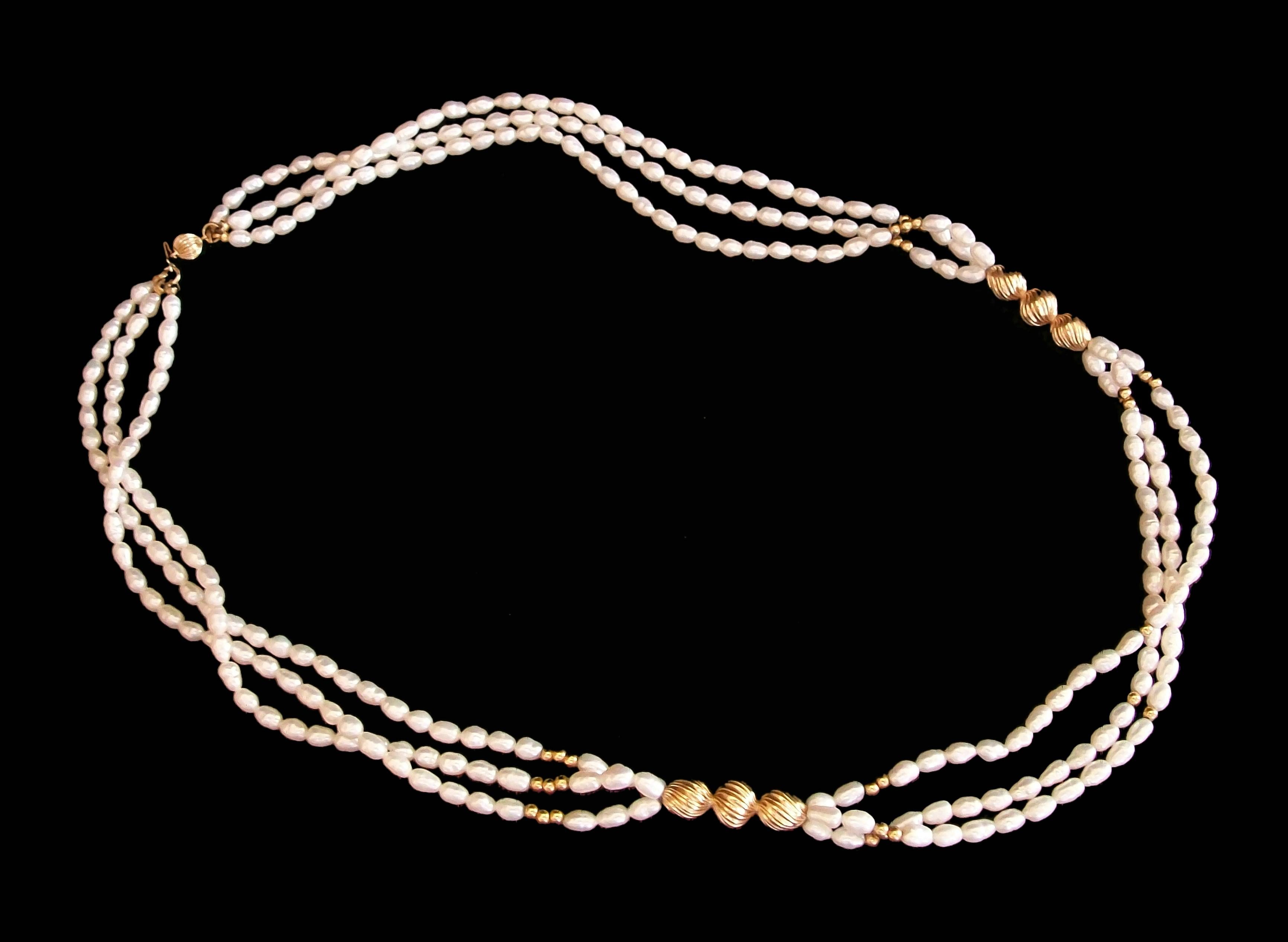 Vintage Matinee Length Keshi Baroque Pearl & 14K Gold Necklace - Circa 1980's For Sale 1