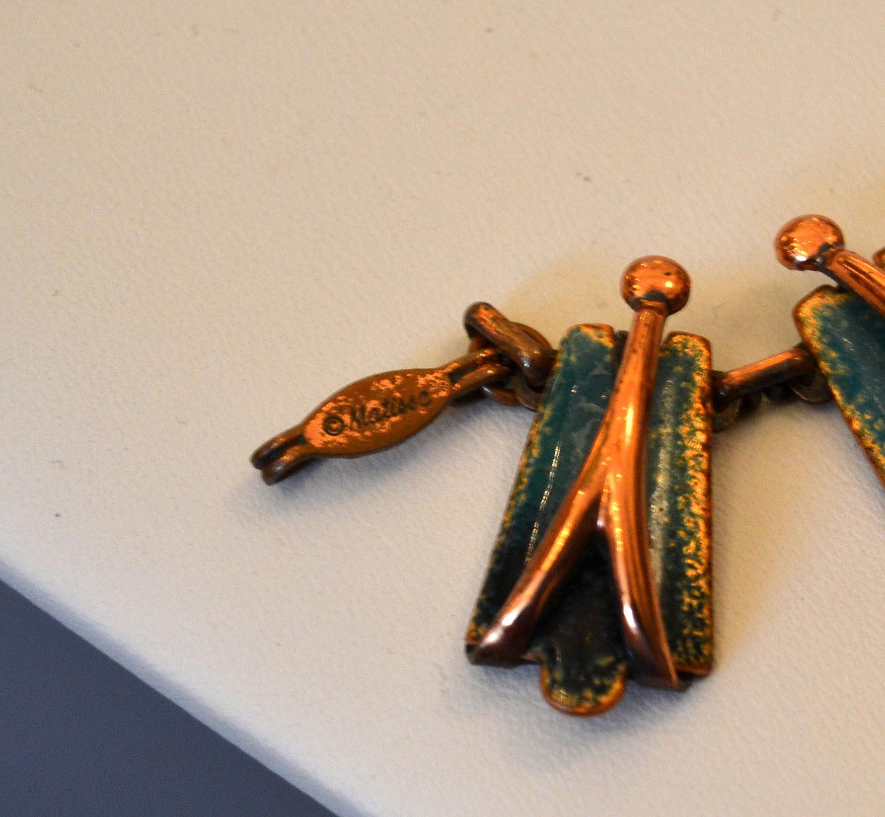 Vintage Matisse Costume Green Enamel With Copper Necklace, 1960s For Sale 1