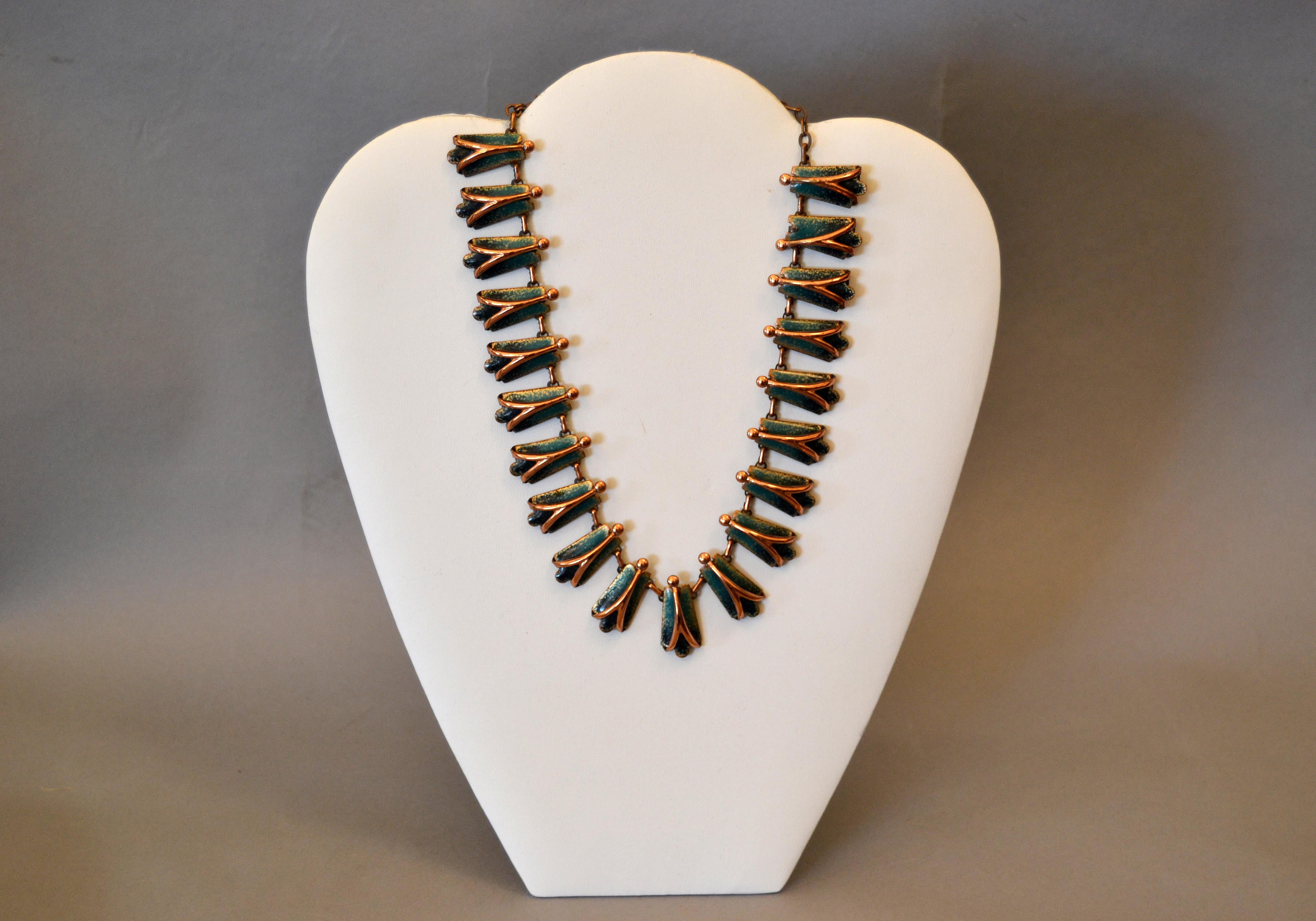 Vintage Matisse Costume Green Enamel With Copper Necklace, 1960s For Sale 2