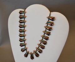 Vintage Matisse Costume Green Enamel With Copper Necklace, 1960s