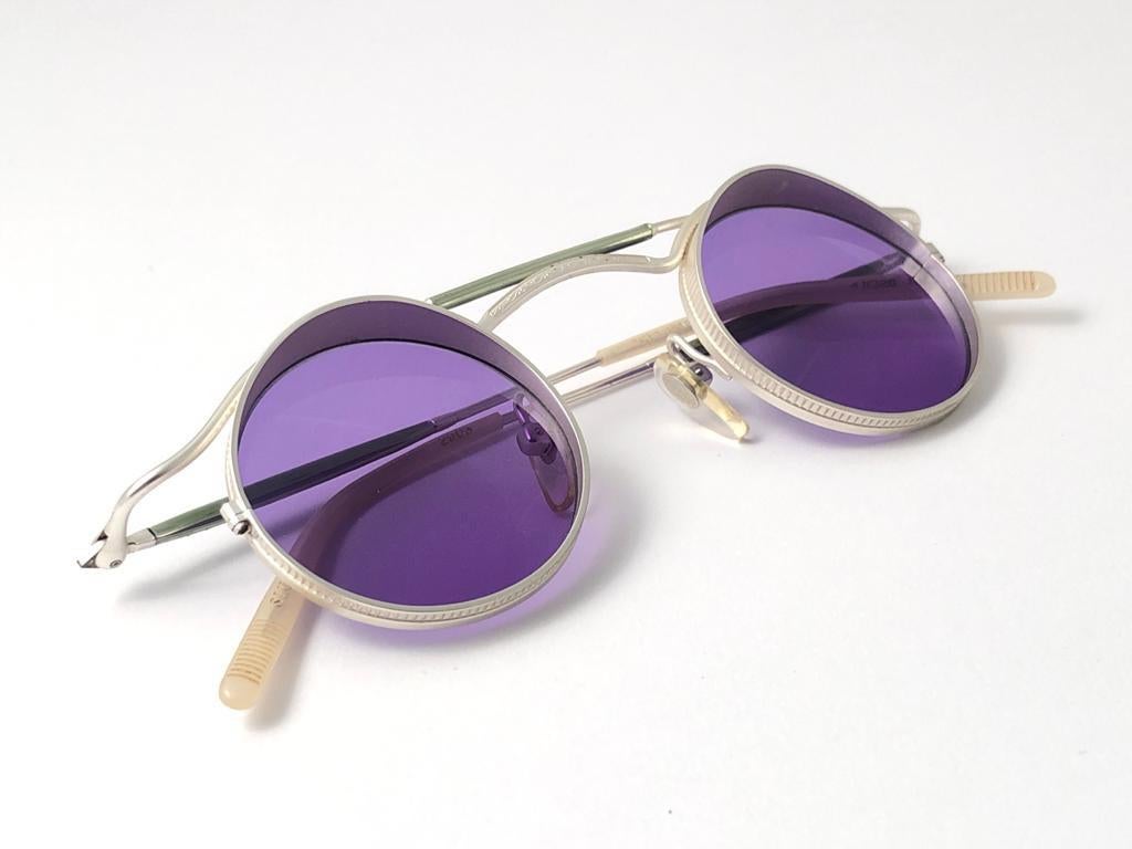 Gray  Vintage Matsuda 2903 Round Silver Matte Purple  1990's Made in Japan Sunglasses