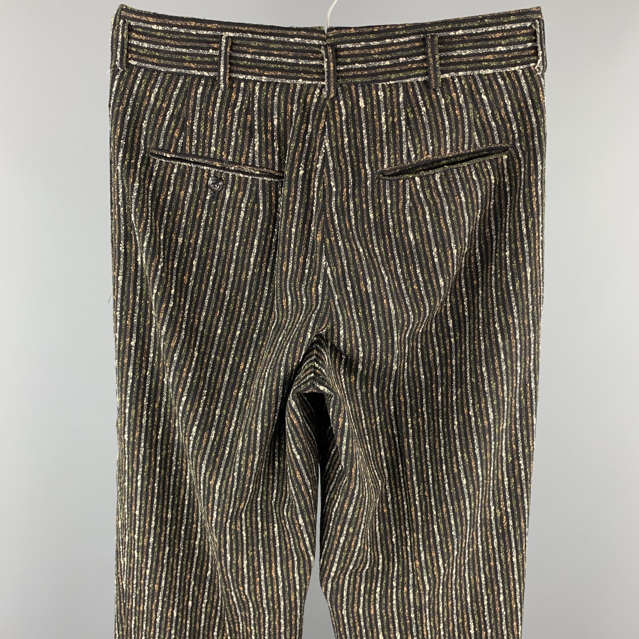 Men's Vintage MATSUDA Size 32 Black & Brown Stripe Wool Blend Zip Fly Dress Pants