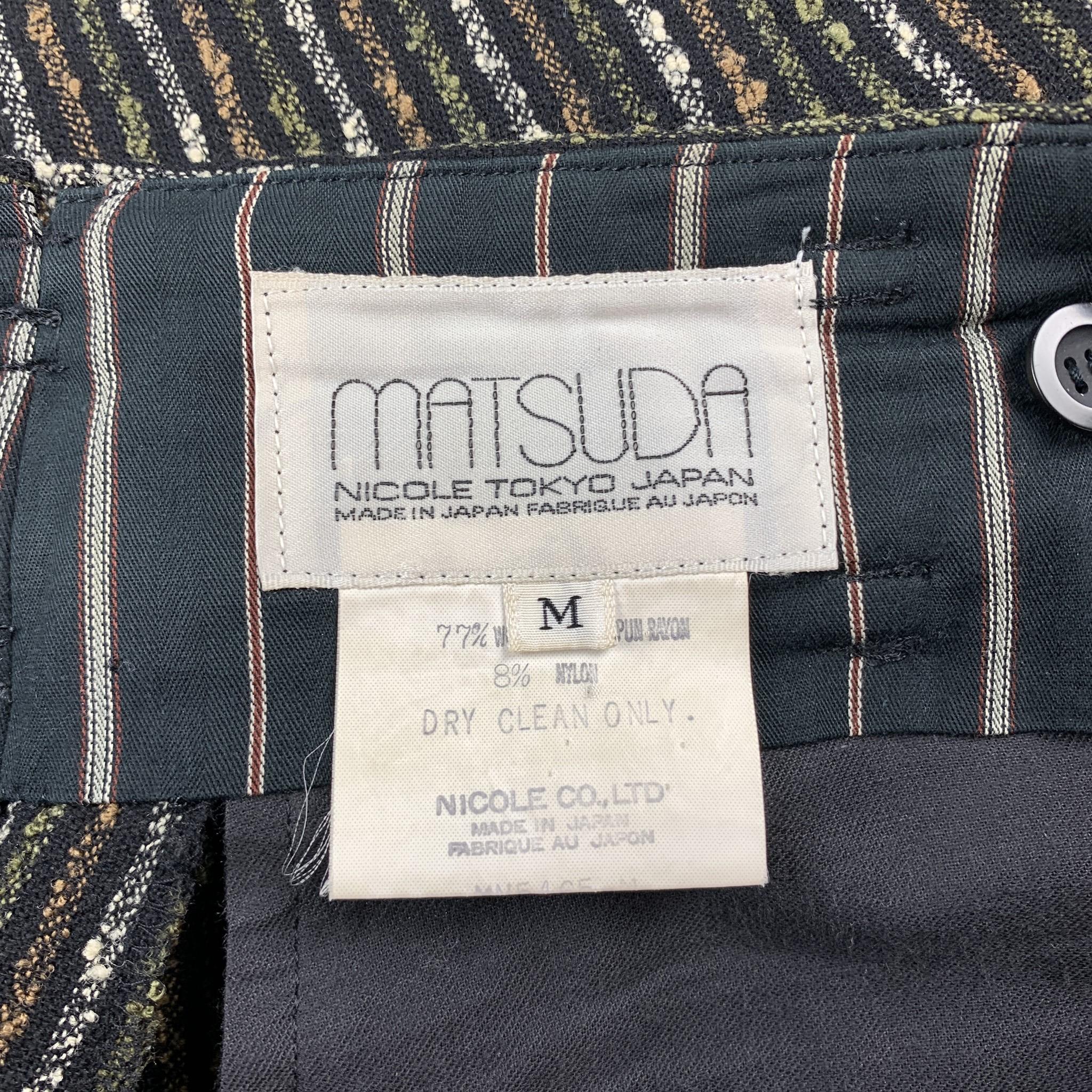 Vintage MATSUDA Size 32 Black & Brown Stripe Wool Blend Zip Fly Dress Pants 1