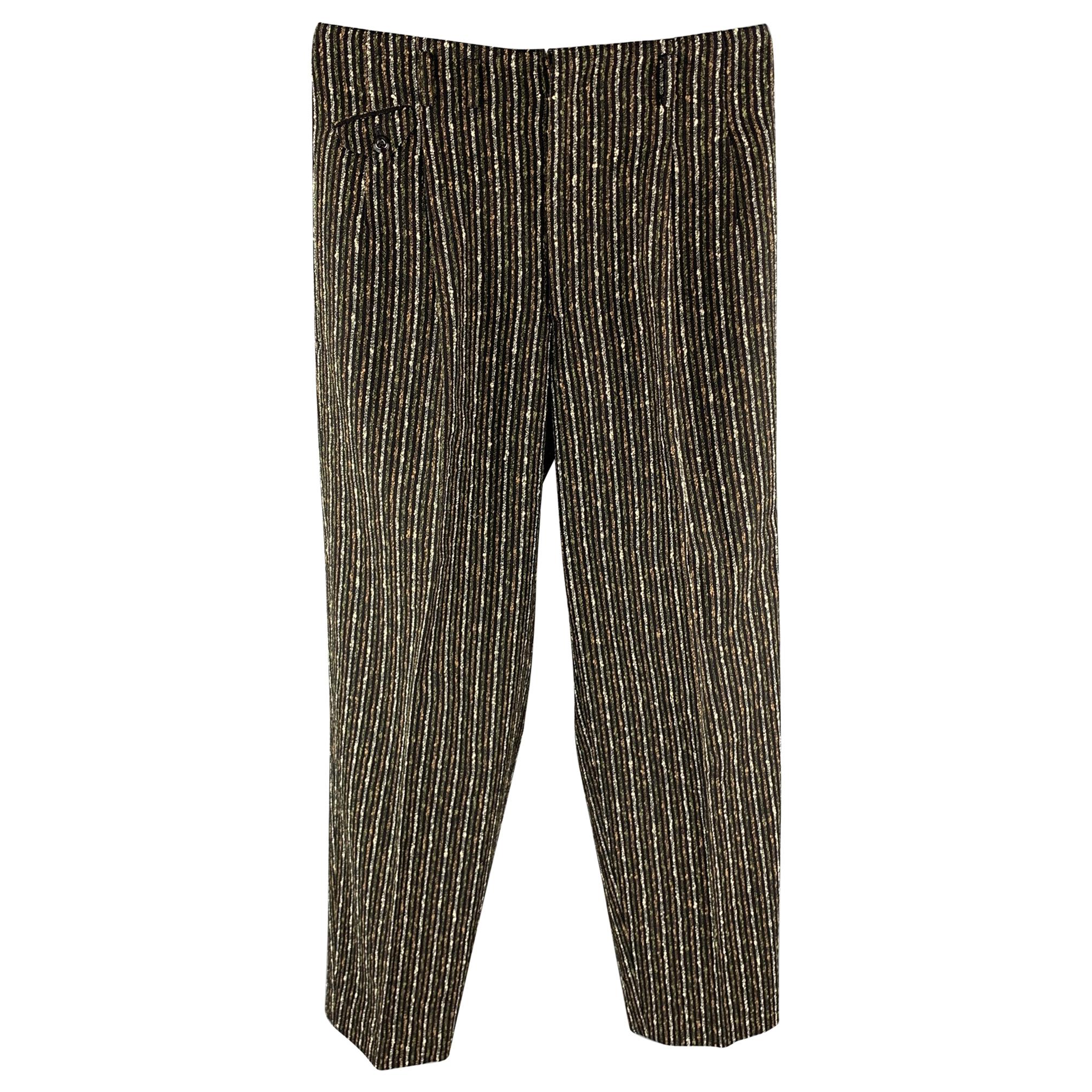 Vintage MATSUDA Size 32 Black & Brown Stripe Wool Blend Zip Fly Dress Pants