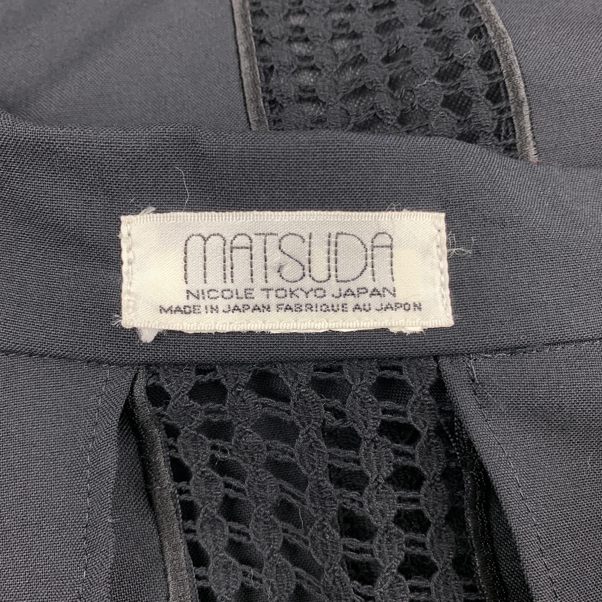 Vintage MATSUDA Size 42 Black Rayon / Wool Notch Lapel Suit 6