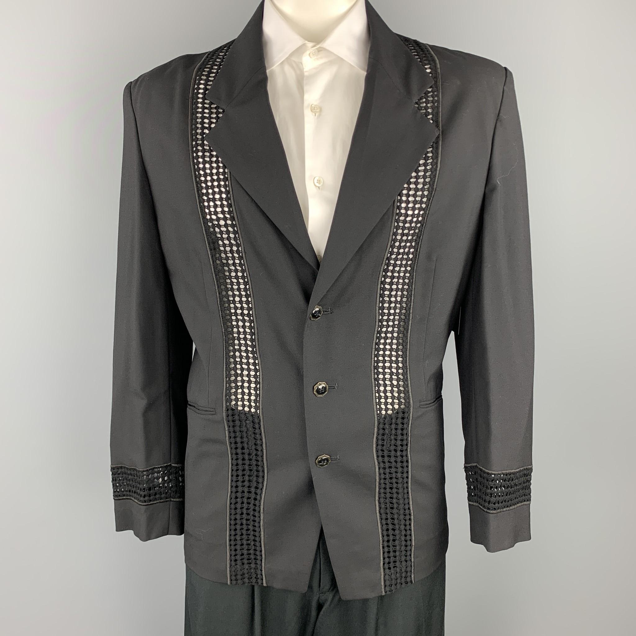 Vintage MATSUDA Size 42 Black Rayon / Wool Notch Lapel Suit In Good Condition In San Francisco, CA