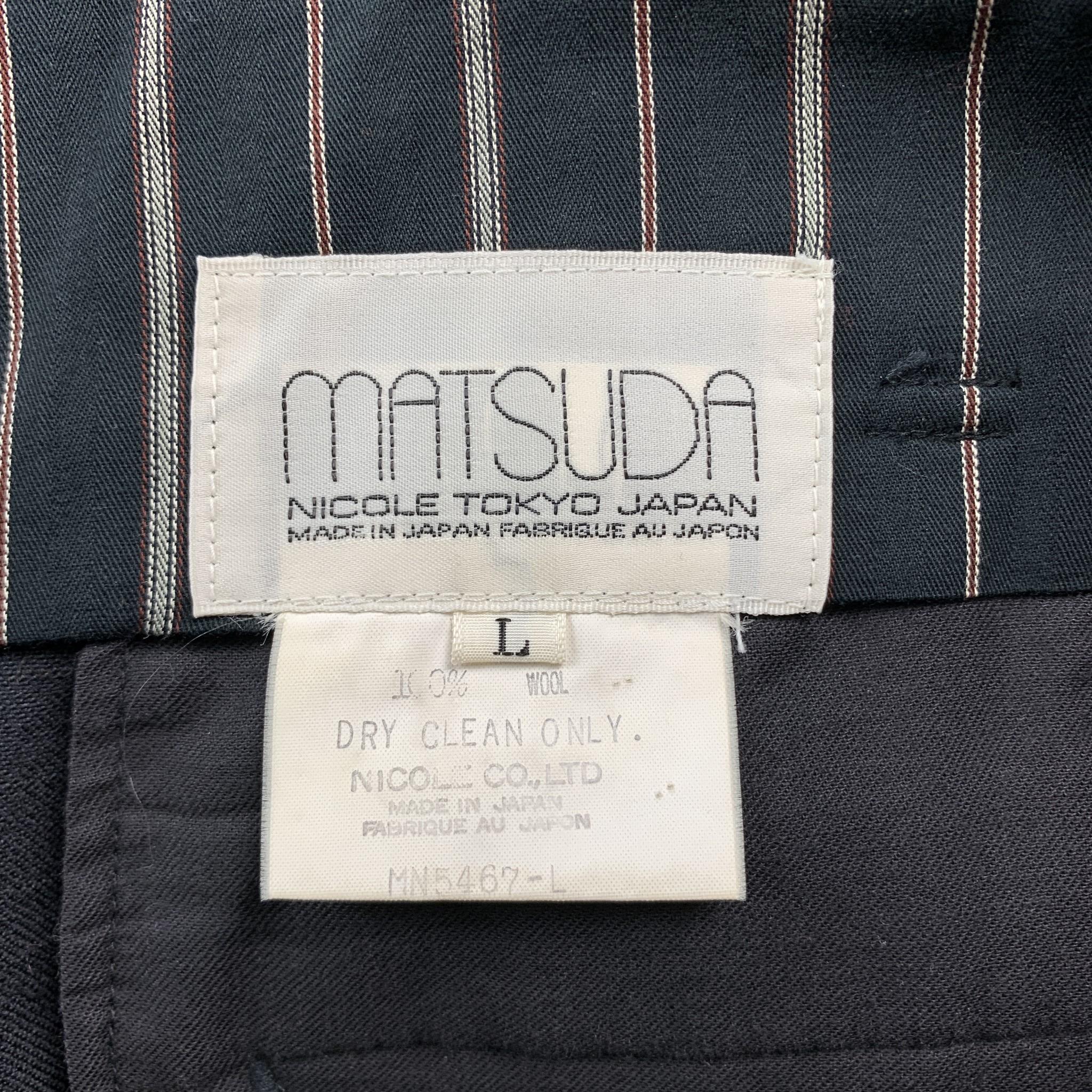 Men's Vintage MATSUDA Size L Charcoal Window Pane Wool Pleated Dress Pants